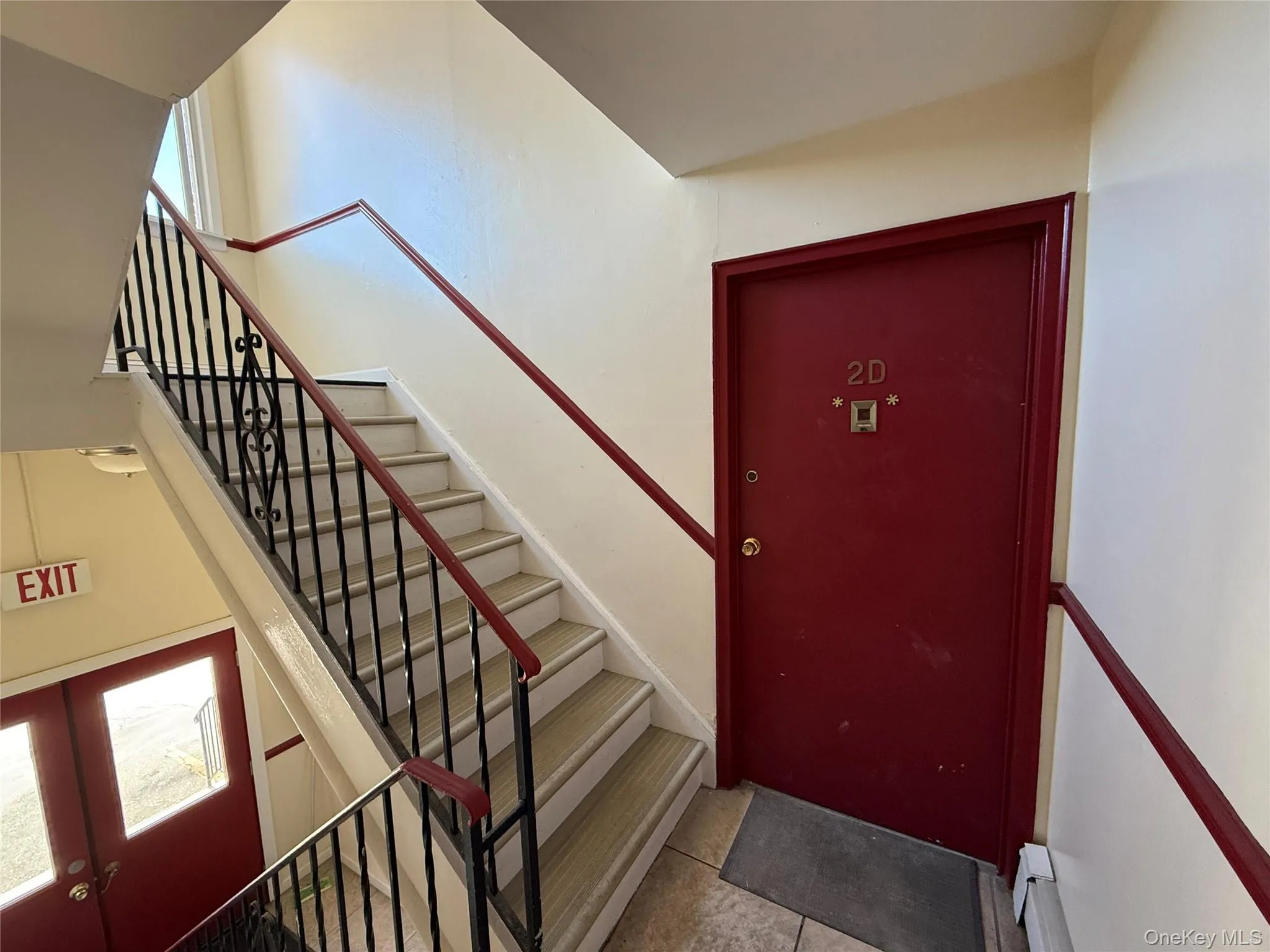 Stairs with tile patterned flooring Stairs with tile patterned flooring