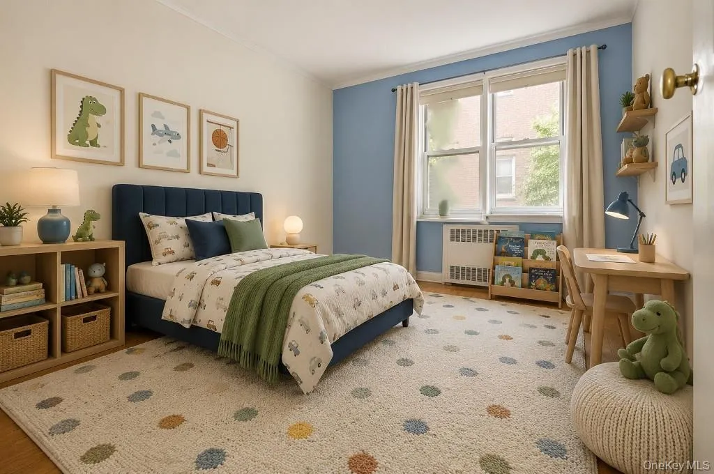 Photo Visually Staged....Please not the widow wall is not fully painted blue...Second bedroom is appox 12'-2" x 9'-10" Photo Visually Staged....Please not the widow wall is not fully painted blue...Second bedroom is appox 12'-2" x 9'-10"