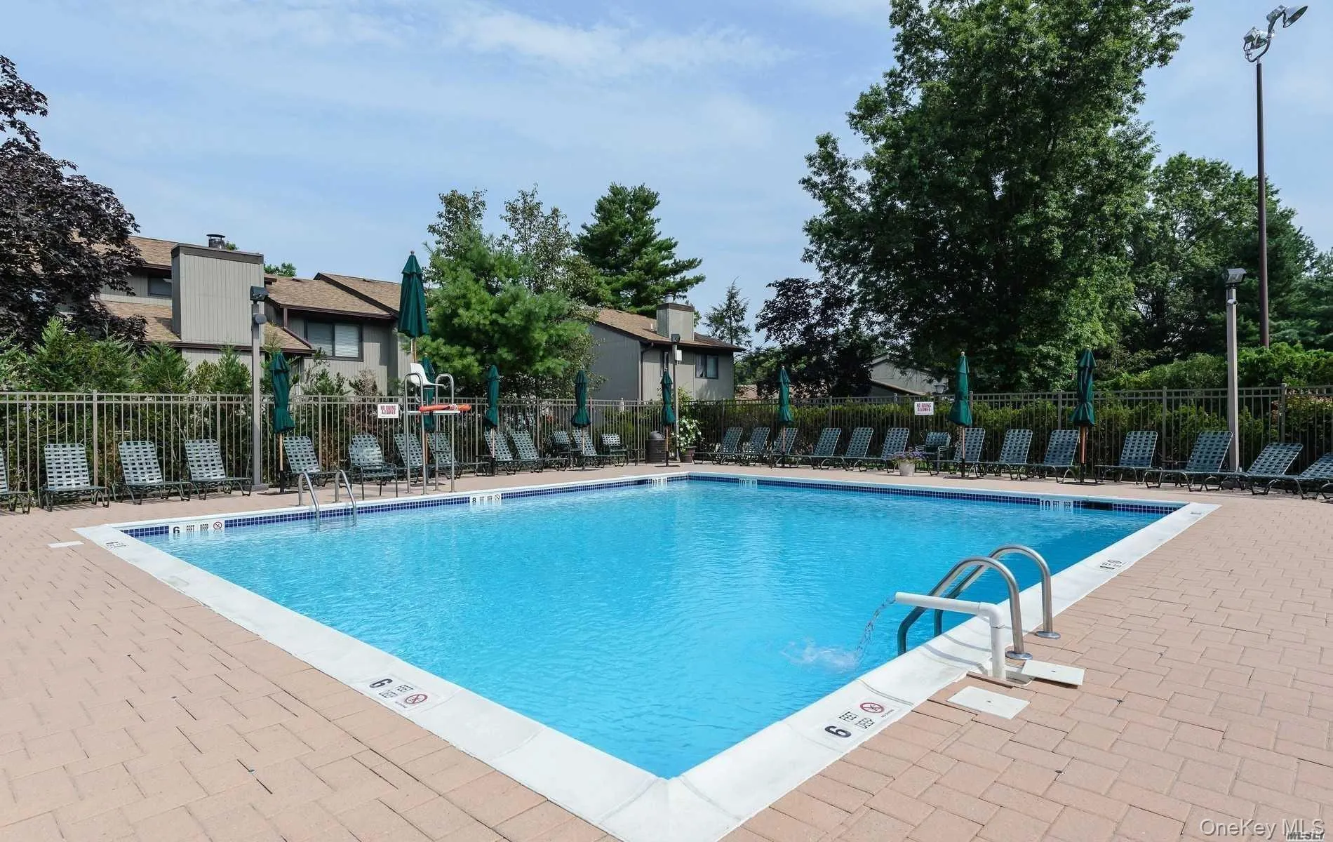 Rectangular swimming pool with a brick paver surround Rectangular swimming pool with a brick paver surround