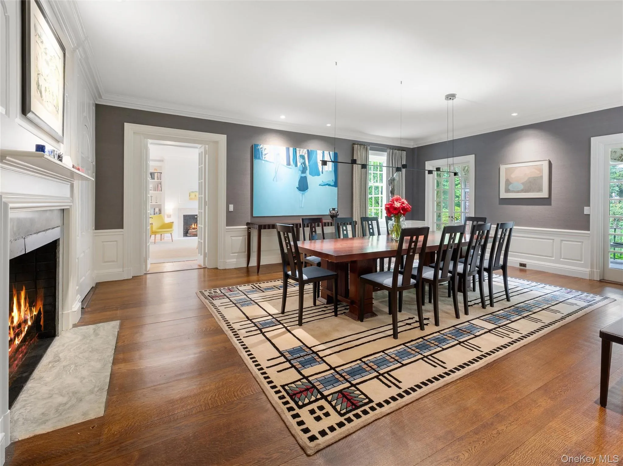Grand dining room with fireplace Grand dining room with fireplace