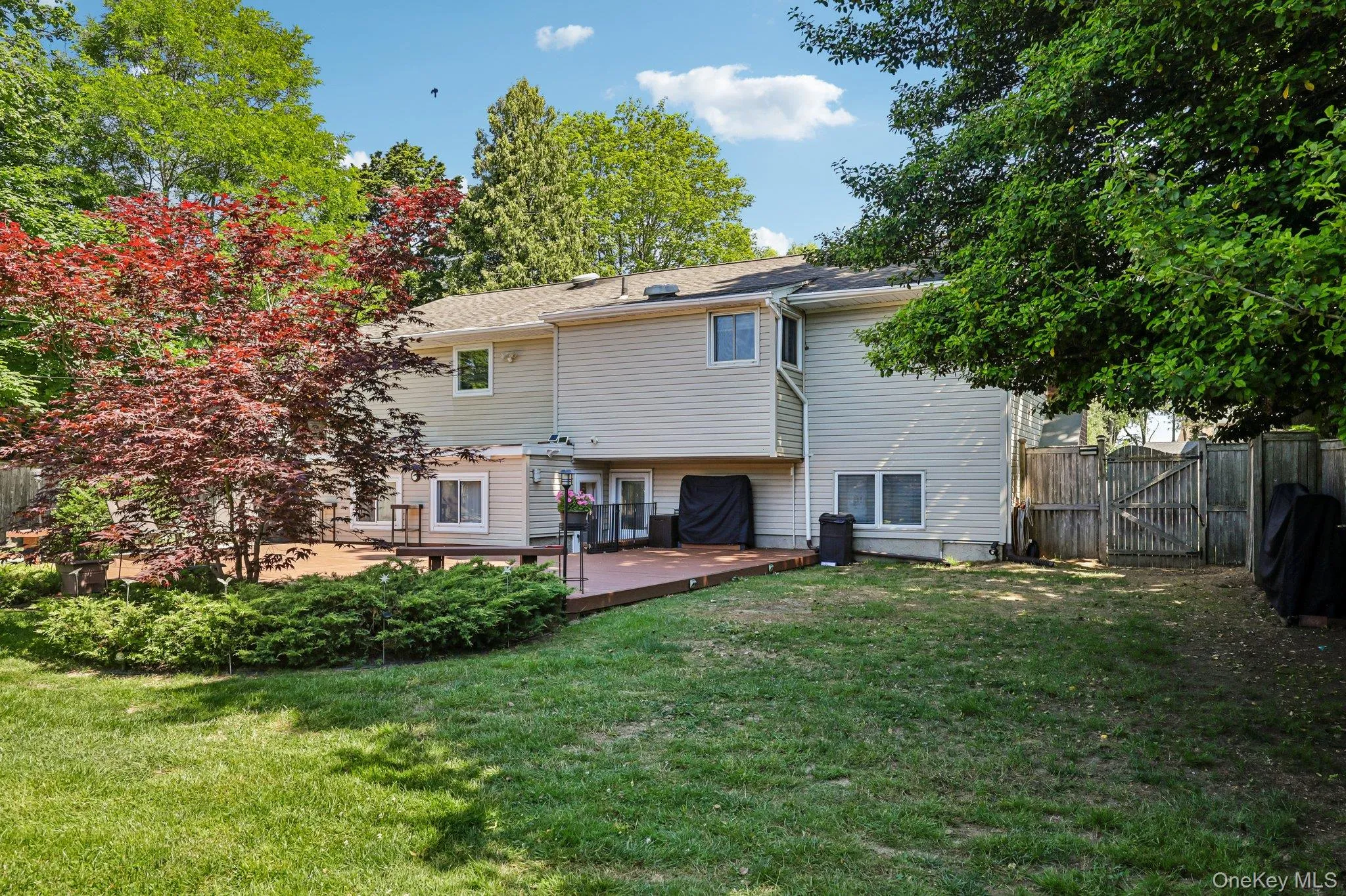 Beautifully landscaped back yard with freshly painted deck, access to summer kitchen and separate access to lower Den/Family room. Beautifully landscaped back yard with freshly painted deck, access to summer kitchen and separate access to lower Den/Family room.