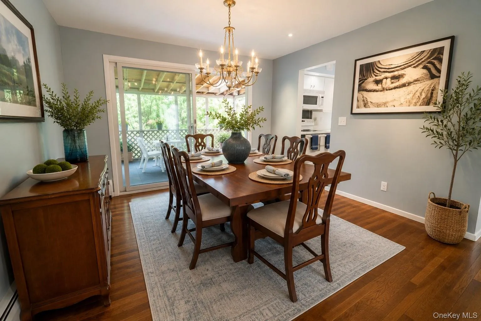 Digitally staged dining room. Digitally staged dining room.