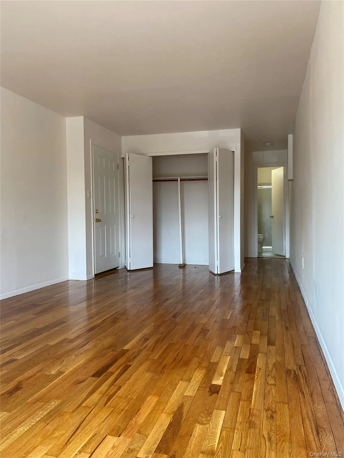 Unfurnished bedroom with wood-type flooring, a closet, and baseboards Unfurnished bedroom with wood-type flooring, a closet, and baseboards