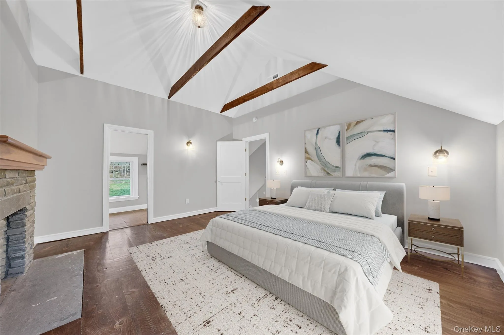 Virtually staged en-suite primary bedroom. Virtually staged en-suite primary bedroom.