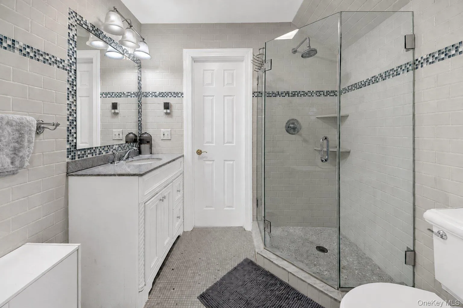 Full Bath w. Radiant Heated Floors, Mosaic Floor Tiles and Subway Wall Tiles Full Bath w. Radiant Heated Floors, Mosaic Floor Tiles and Subway Wall Tiles