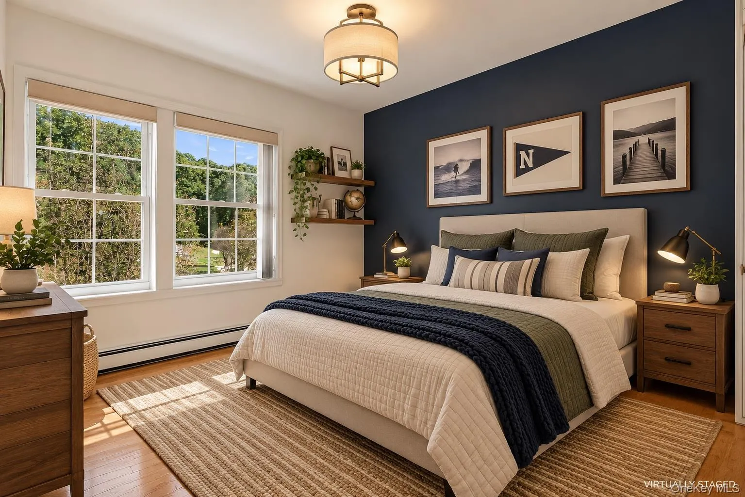 A touch of Benjamin Moore's Hale Navy sets off this virtually imagined room. A touch of Benjamin Moore's Hale Navy sets off this virtually imagined room.