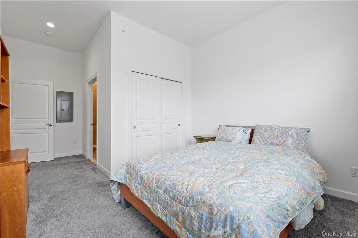 Carpeted bedroom featuringelectric panel and a closet Carpeted bedroom featuringelectric panel and a closet