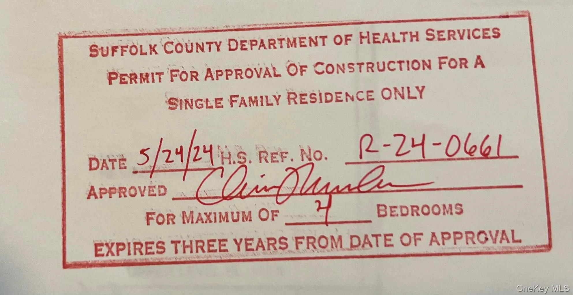 SCDHS Approval for 4 bedroom home. R-24-0661 good until 5/23/27 SCDHS Approval for 4 bedroom home. R-24-0661 good until 5/23/27