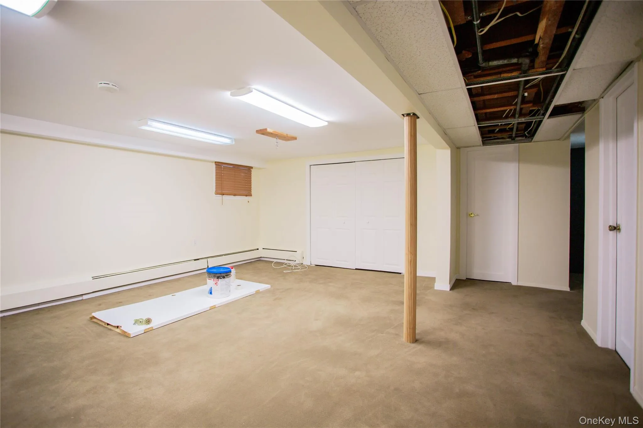Finished basement featuring carpet floors and baseboard heating Finished basement featuring carpet floors and baseboard heating
