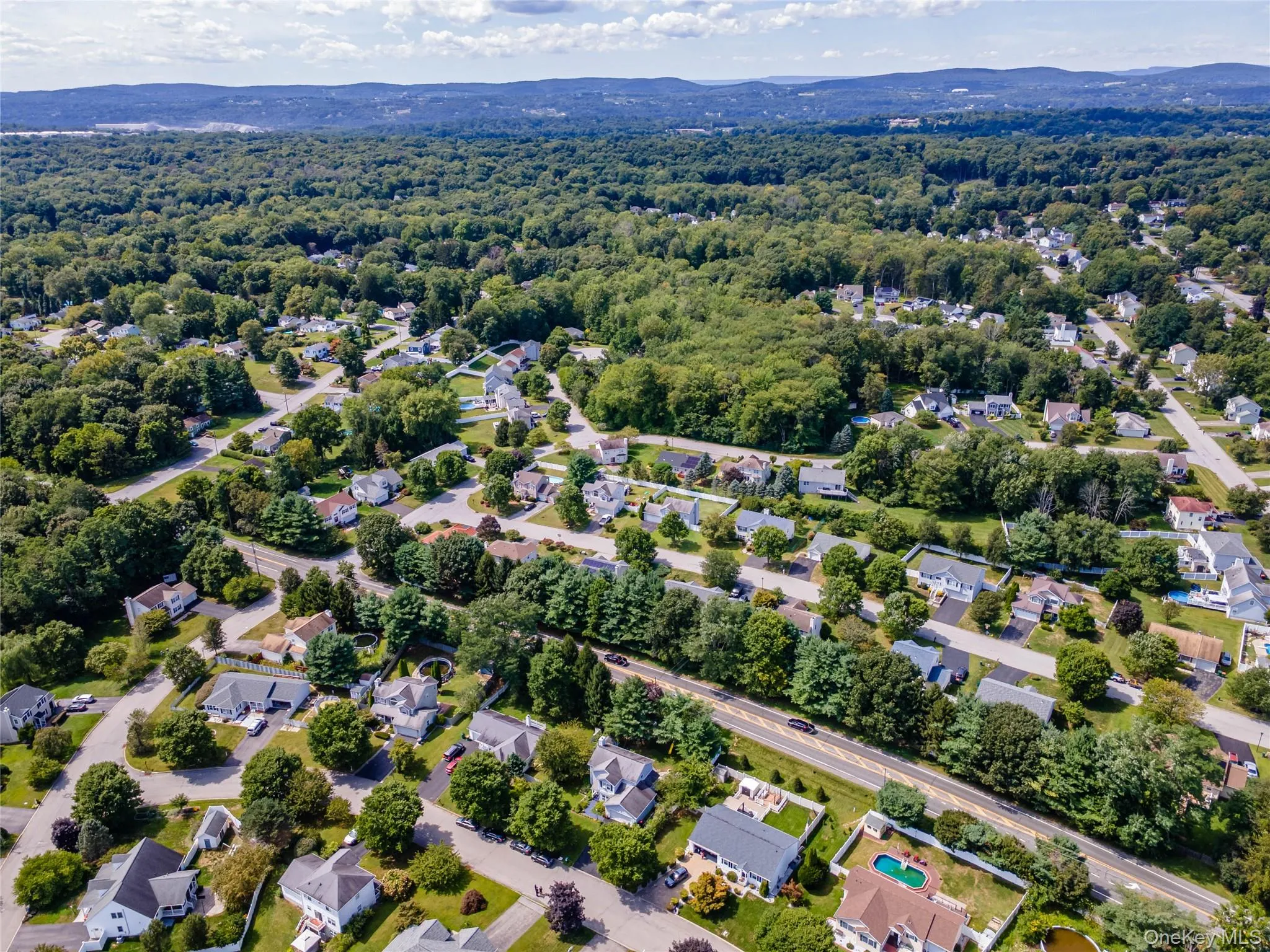 Aerial perspective of suburban area Aerial perspective of suburban area