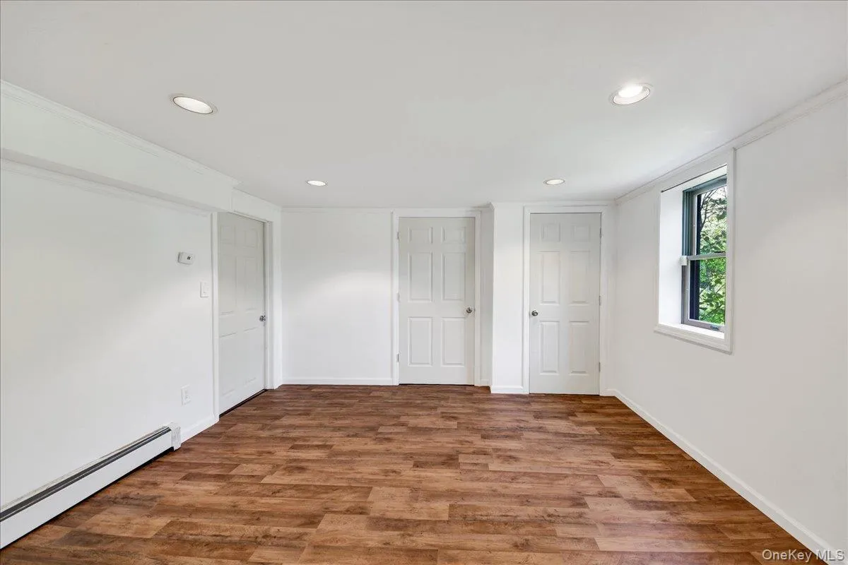 partially finished basement with two closets partially finished basement with two closets