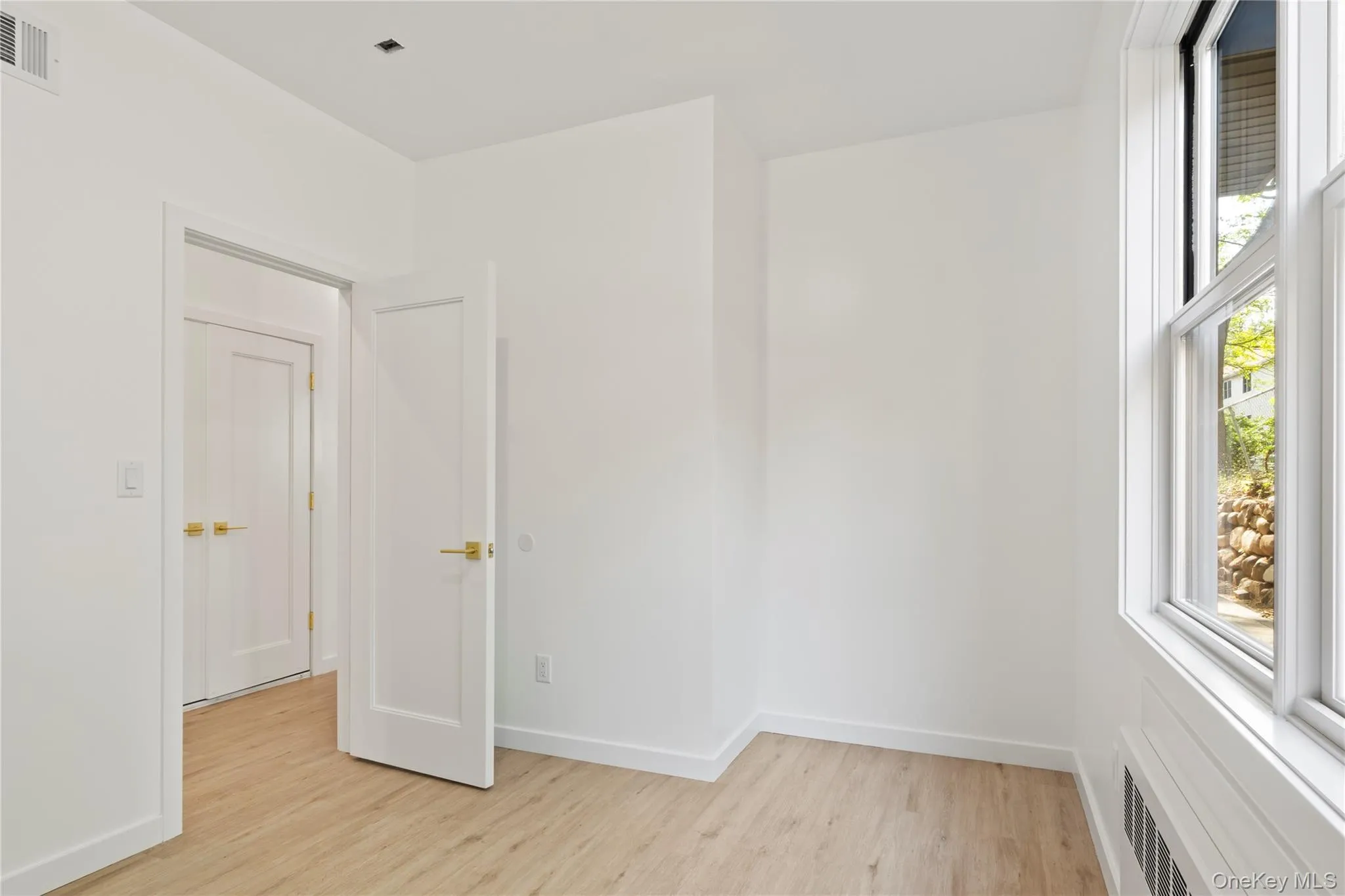 Unfurnished room with healthy amount of natural light, light wood-style flooring, and radiator Unfurnished room with healthy amount of natural light, light wood-style flooring, and radiator