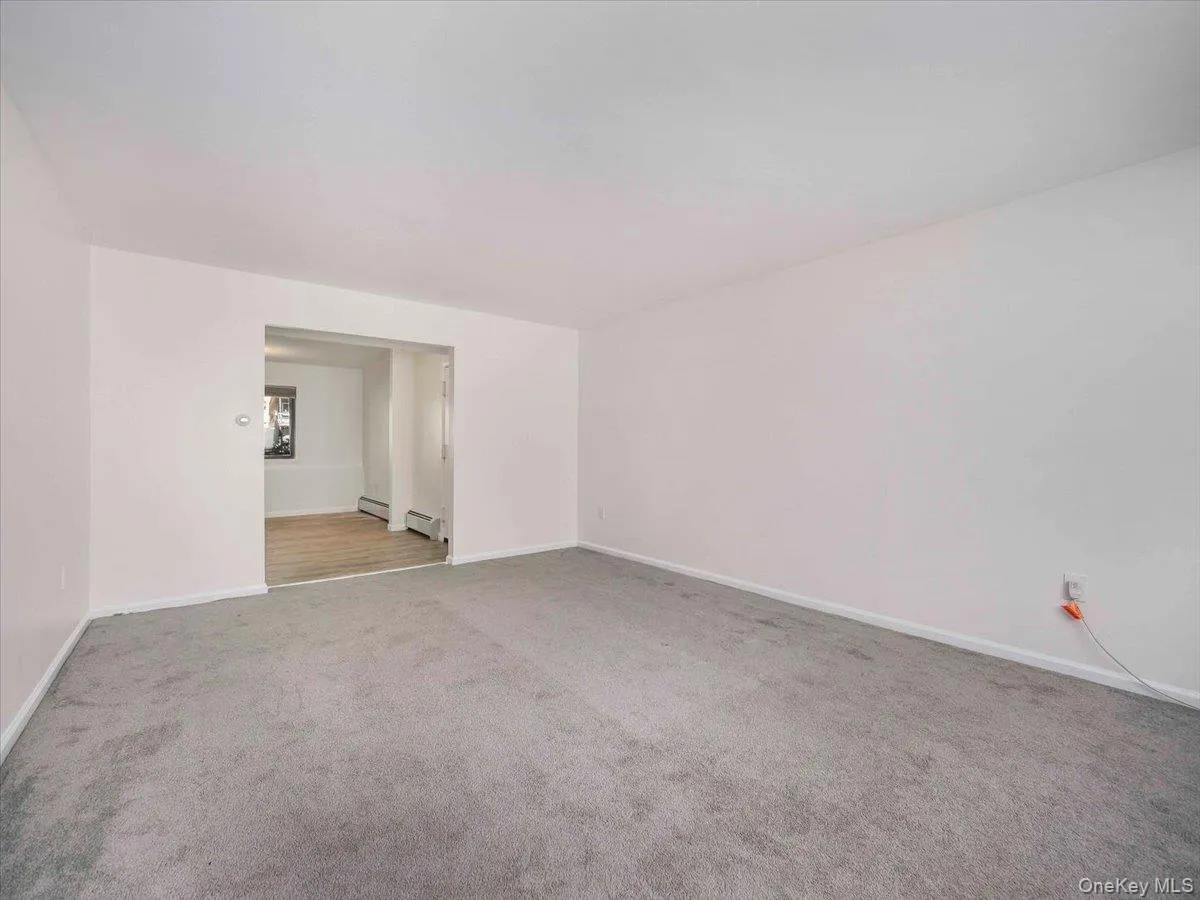 Spacious interior room featuring light gray carpeting and white walls Spacious interior room featuring light gray carpeting and white walls