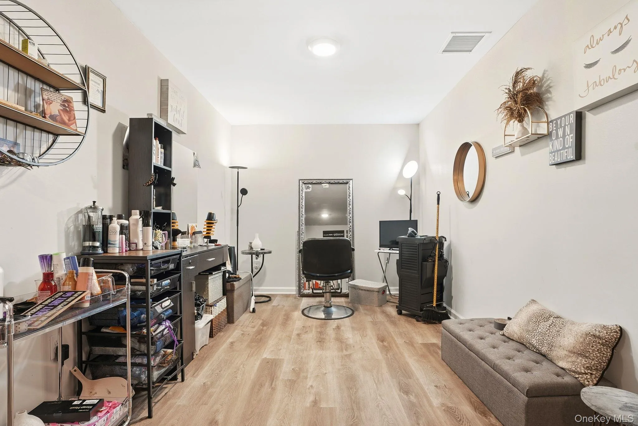 Basement area being used as an at home salon Basement area being used as an at home salon
