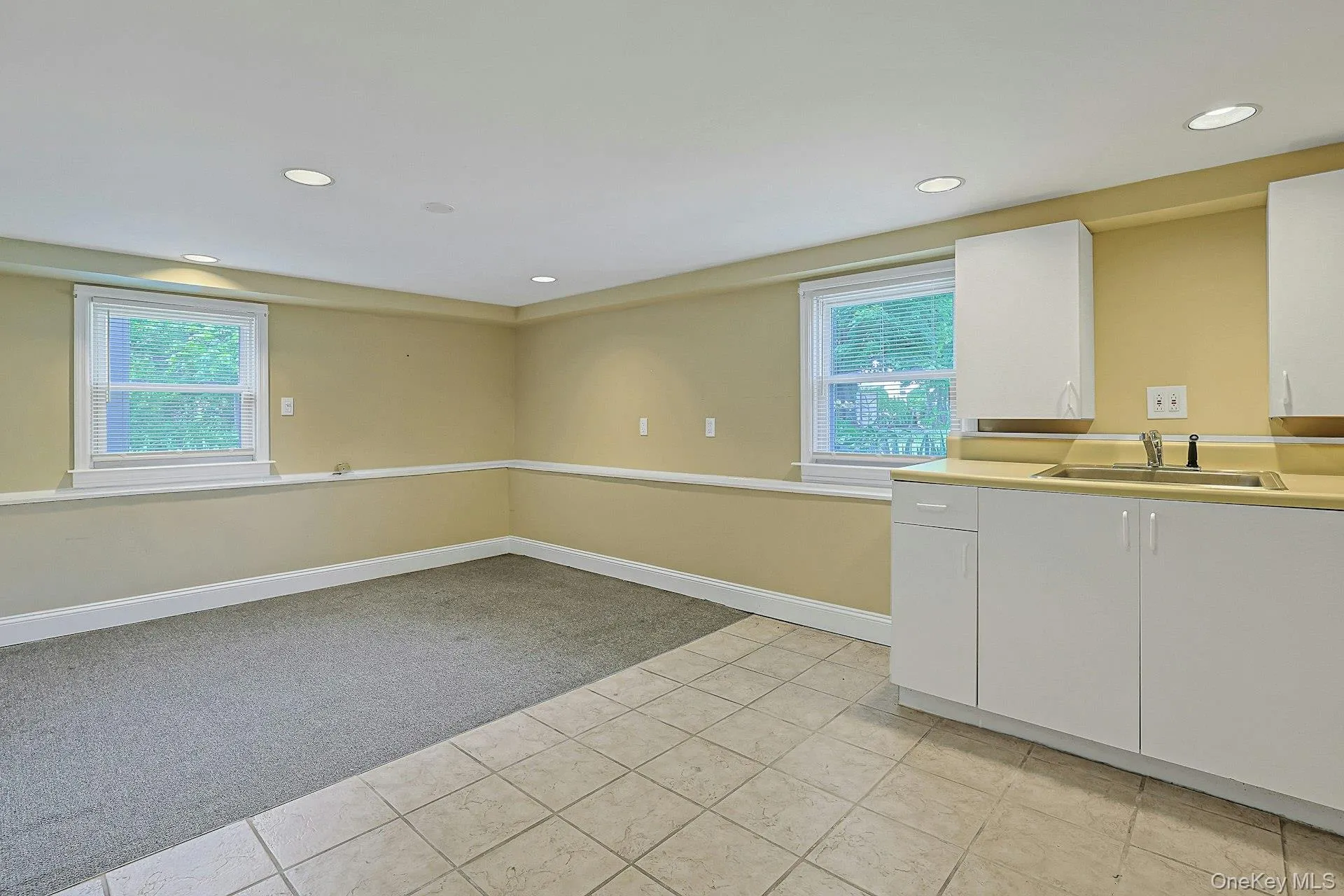 lower level expansive family room with sink and storage cabinets lower level expansive family room with sink and storage cabinets