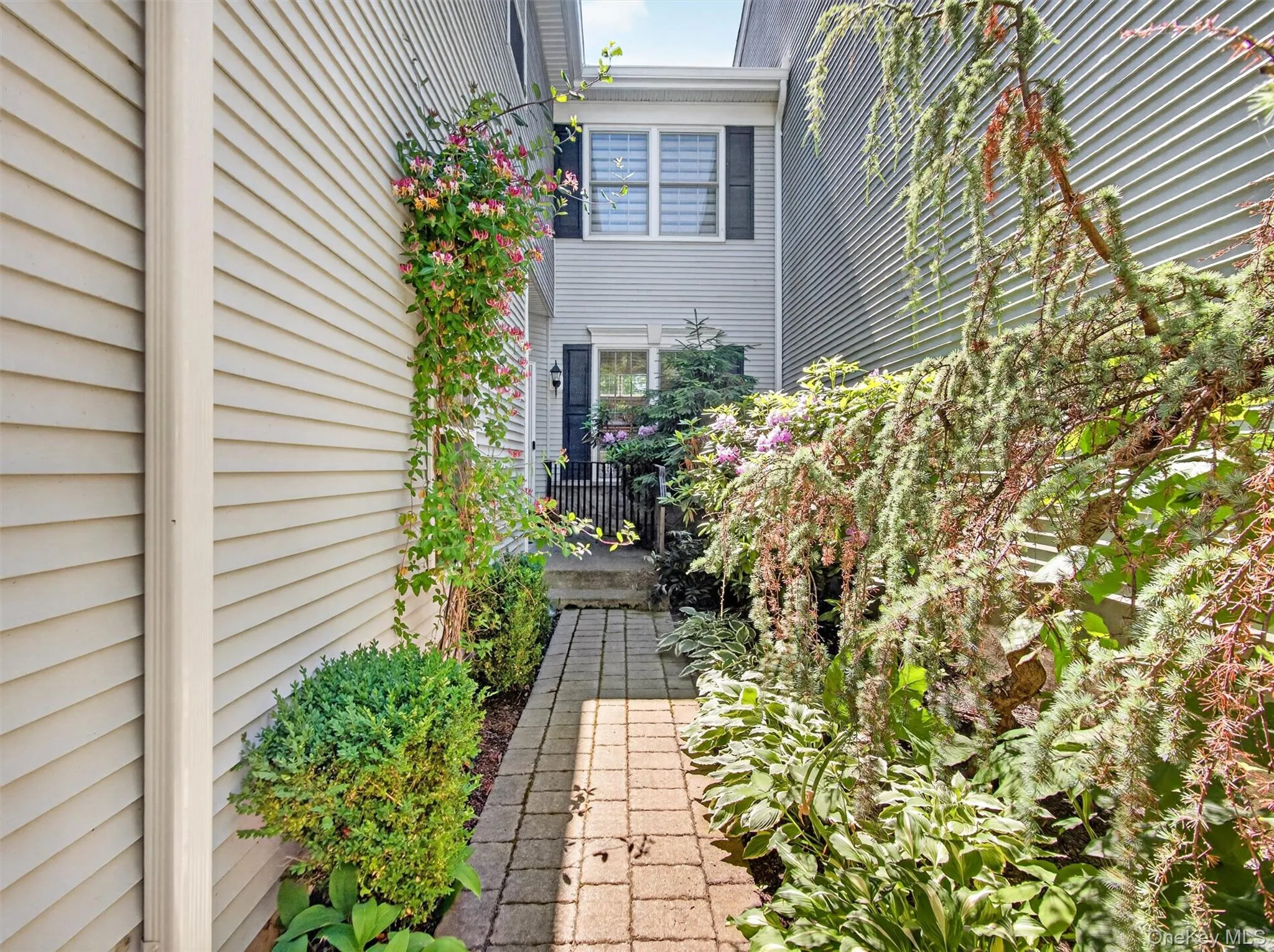 Cobblestone path from cul-de-sac, mature professional landscaping. Cobblestone path from cul-de-sac, mature professional landscaping.