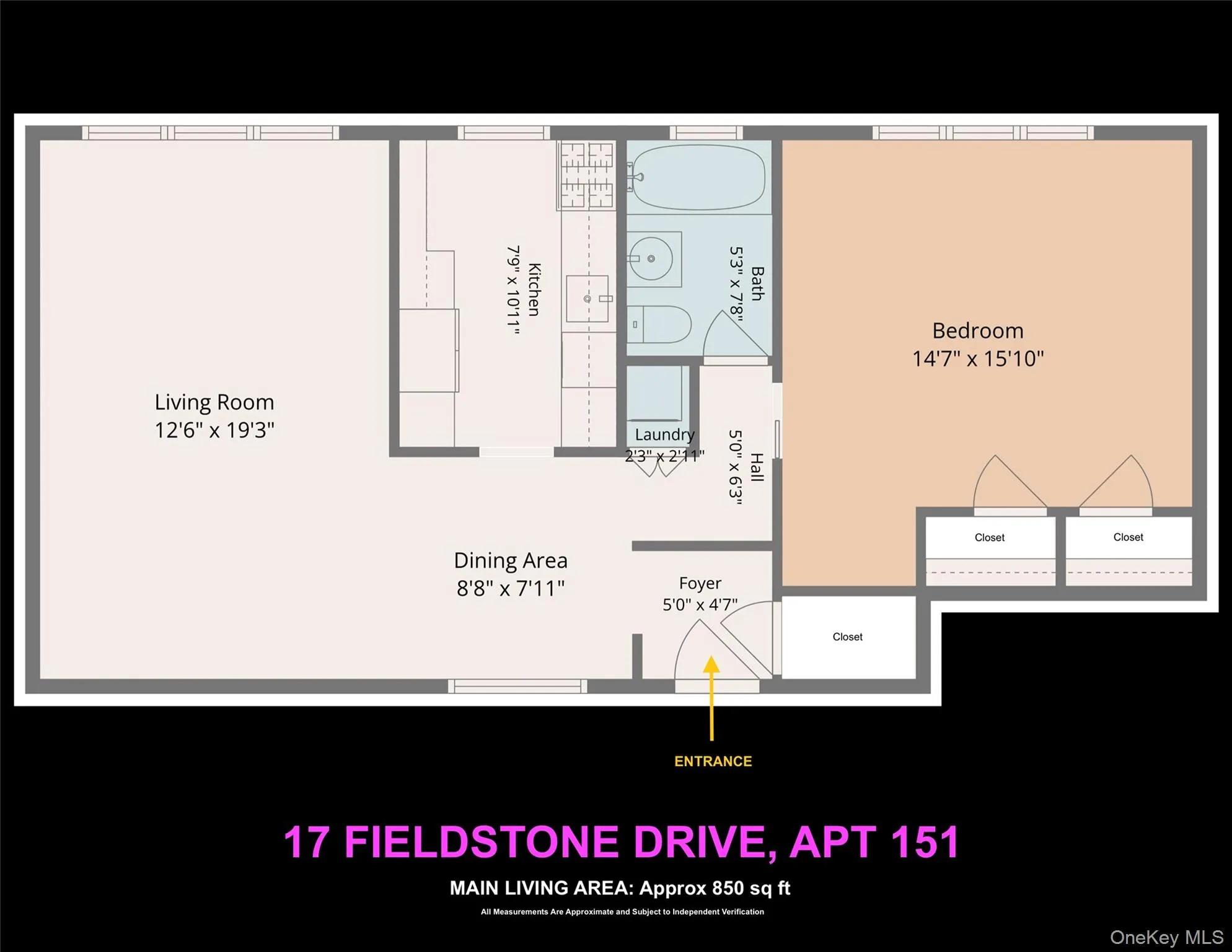Main Living Area: Approx 850 sq ft Main Living Area: Approx 850 sq ft