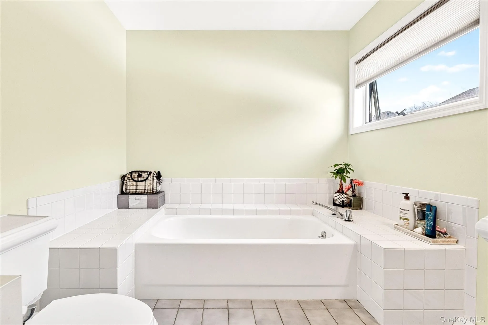 Full bathroom with a garden tub and toilet Full bathroom with a garden tub and toilet