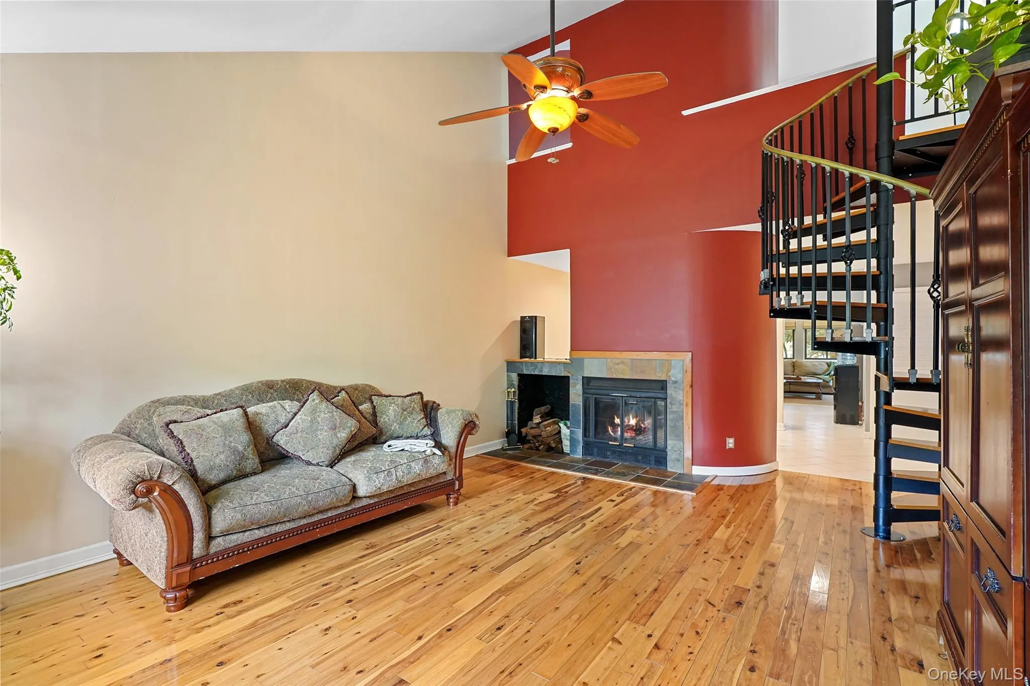 Living room with wood burning fireplace Living room with wood burning fireplace