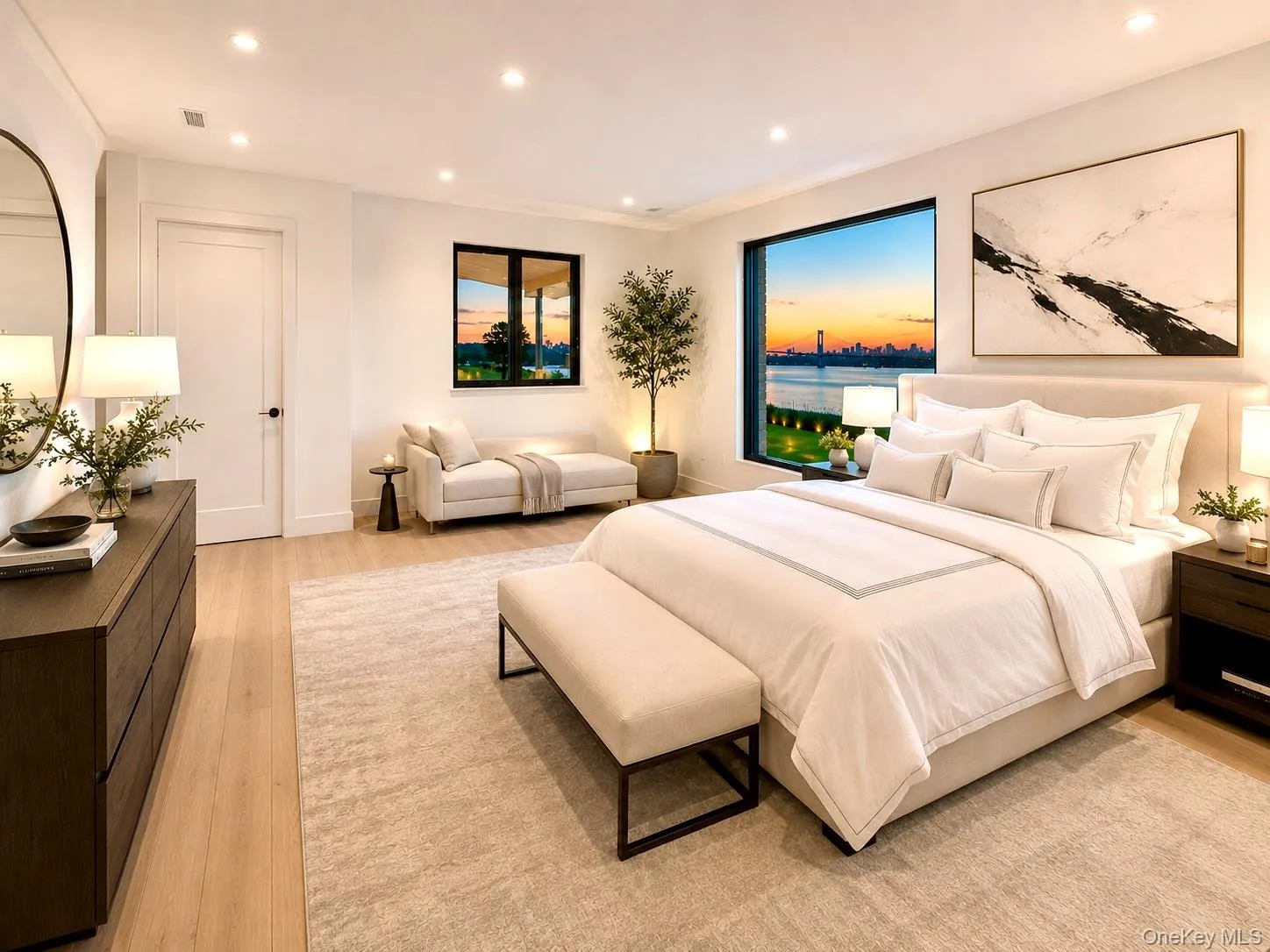 Virtually StagedViews of the Saddle Rock Waterfront and the bridge are visible from the Primary Bedroom. Virtually StagedViews of the Saddle Rock Waterfront and the bridge are visible from the Primary Bedroom.