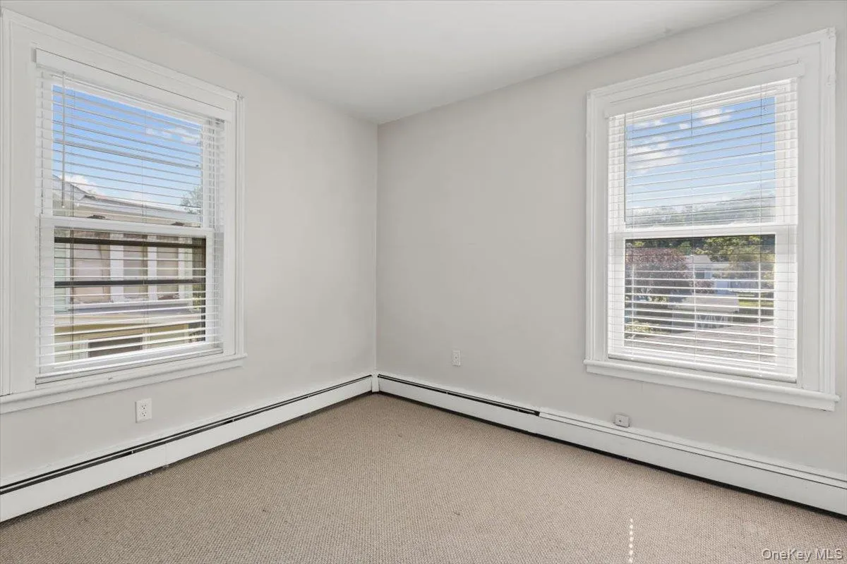 Carpeted spare room featuring a healthy amount of sunlight and a baseboard heating unit Carpeted spare room featuring a healthy amount of sunlight and a baseboard heating unit