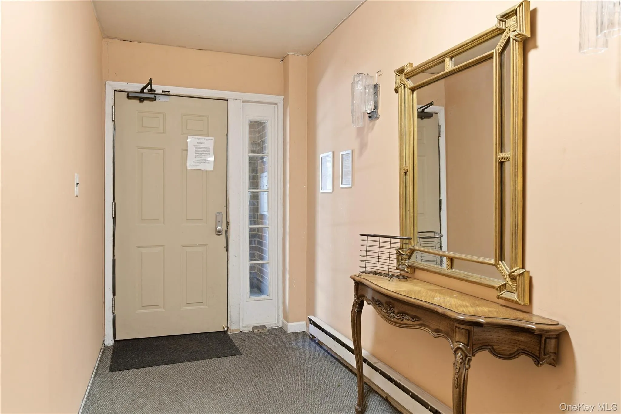 Entry area featuring a solid panel door with sidelight, neutral wall paint, and carpet flooring Entry area featuring a solid panel door with sidelight, neutral wall paint, and carpet flooring