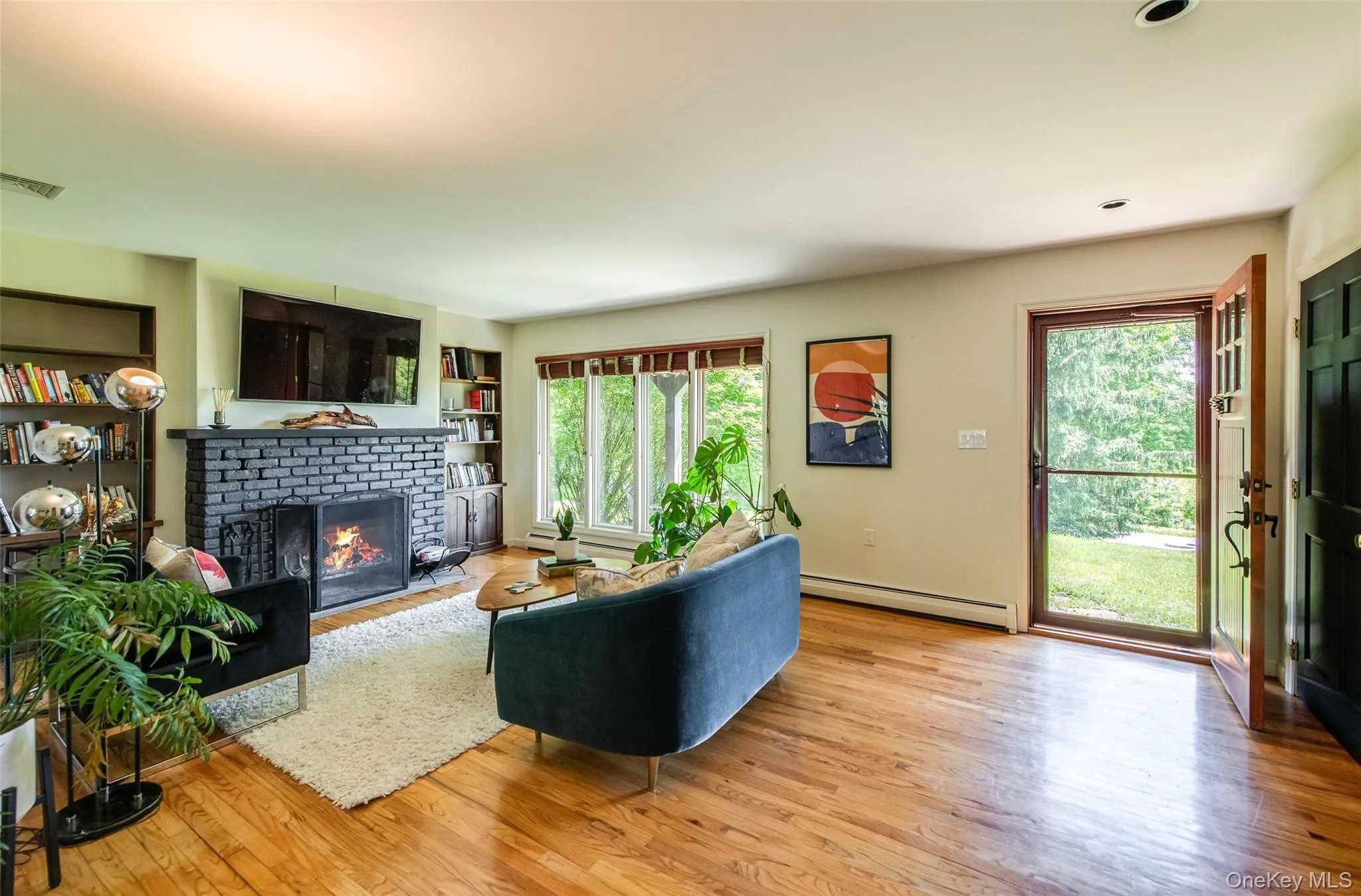 Living room with wood burning fireplace Living room with wood burning fireplace