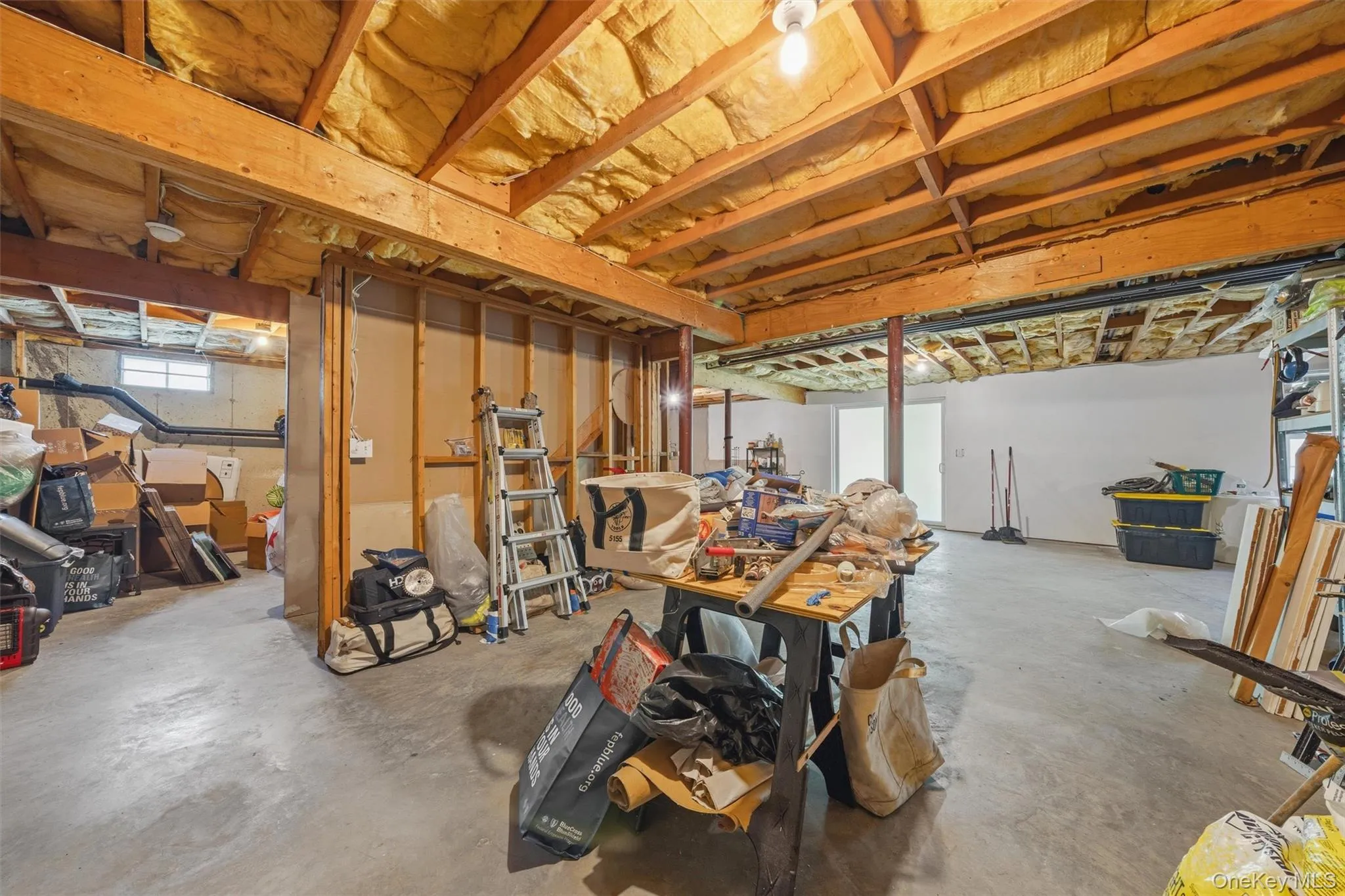 Unfinished Basement glass doors to backyard Unfinished Basement glass doors to backyard