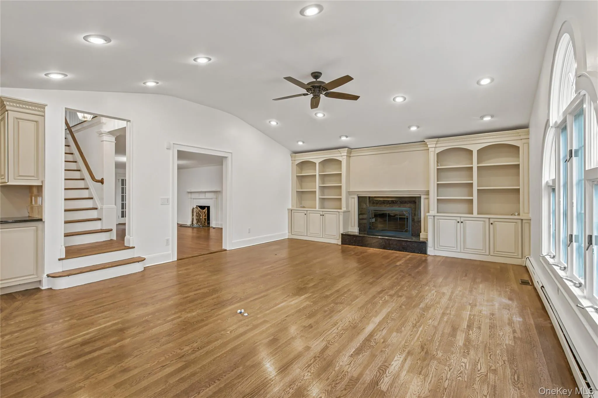 Sunlit great room with fireplace Sunlit great room with fireplace