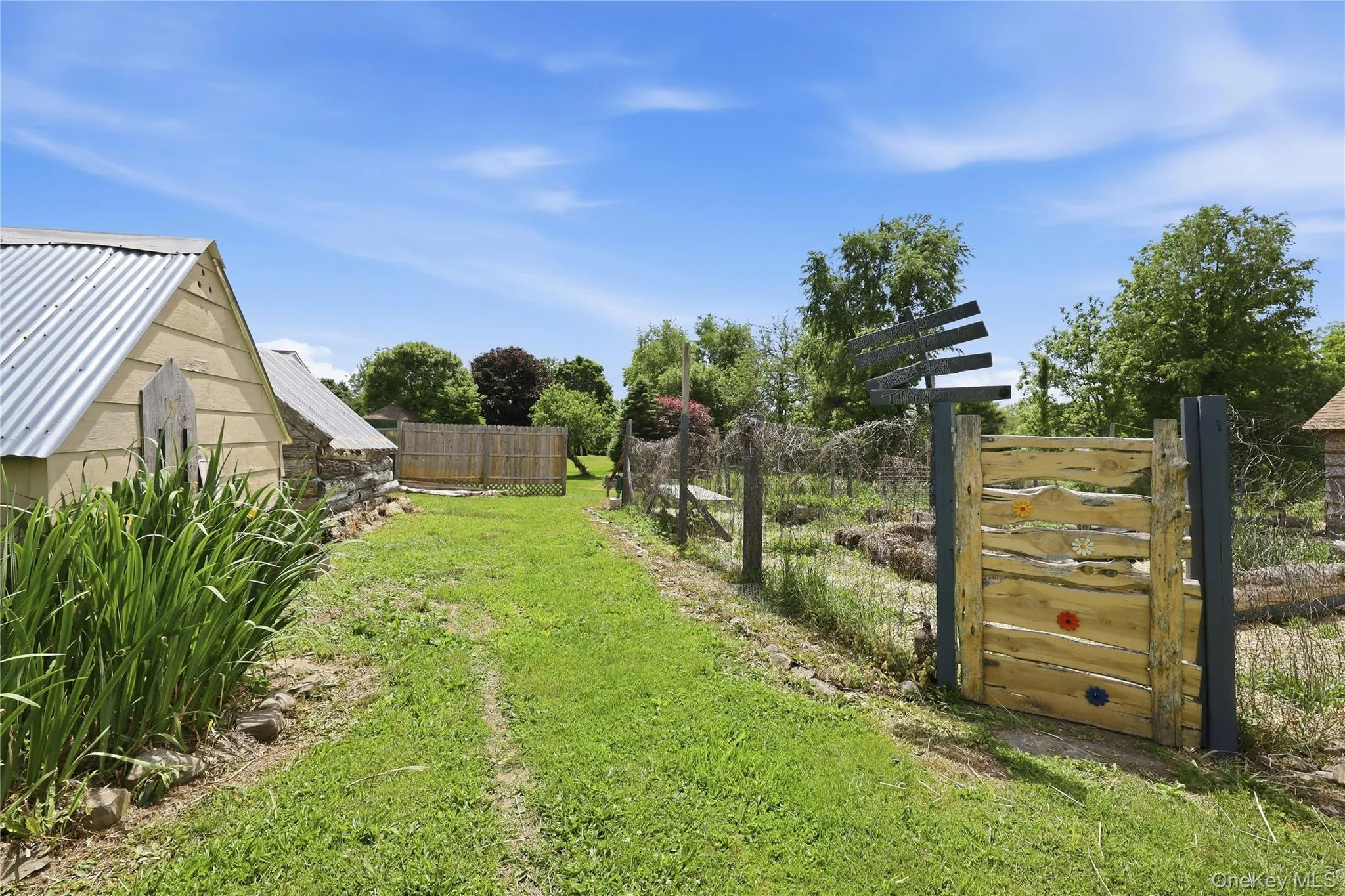 Chicken coop on left, garden on right Chicken coop on left, garden on right