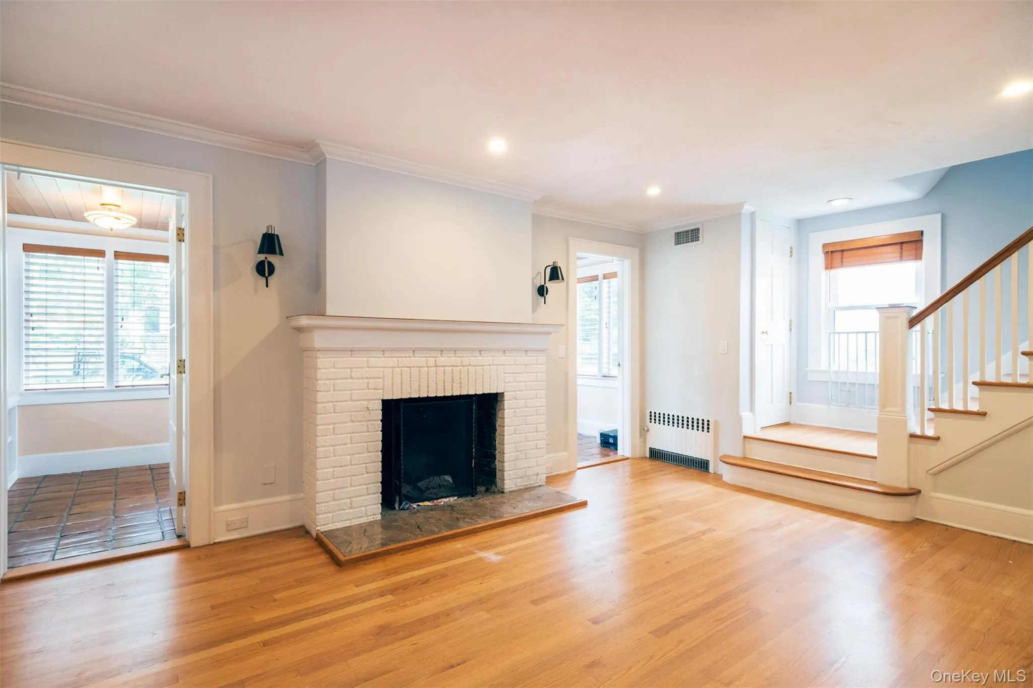 Living room with wood burning fireplace Living room with wood burning fireplace