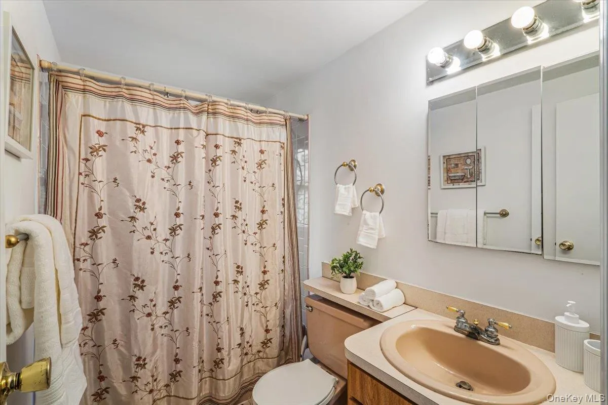 Full Bathroom featuring a vanity with an integrated sink, a wall-mounted medicine cabinet, and a chrome light fixture Full Bathroom featuring a vanity with an integrated sink, a wall-mounted medicine cabinet, and a chrome light fixture