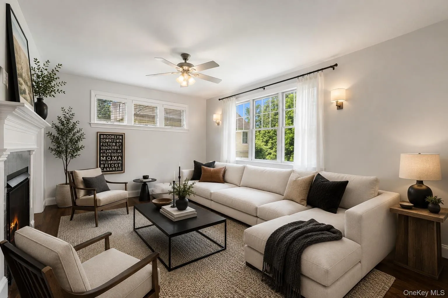 Family room off kitchen with gas fireplace virtually staged Family room off kitchen with gas fireplace virtually staged