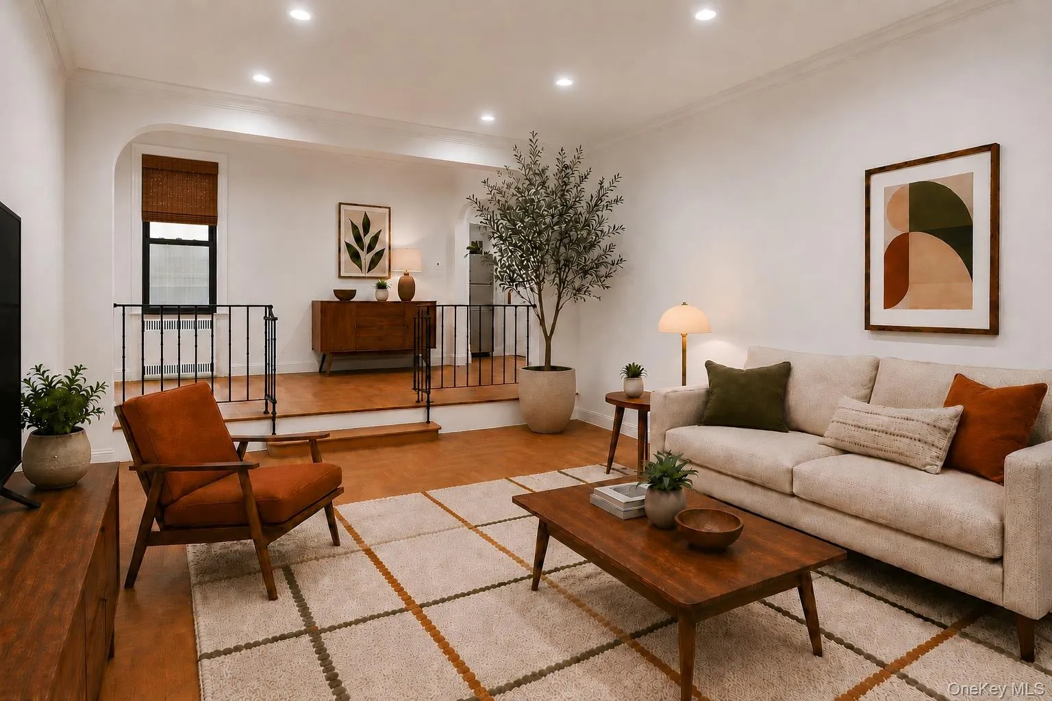 Virtually staged living room and dining foyer Virtually staged living room and dining foyer