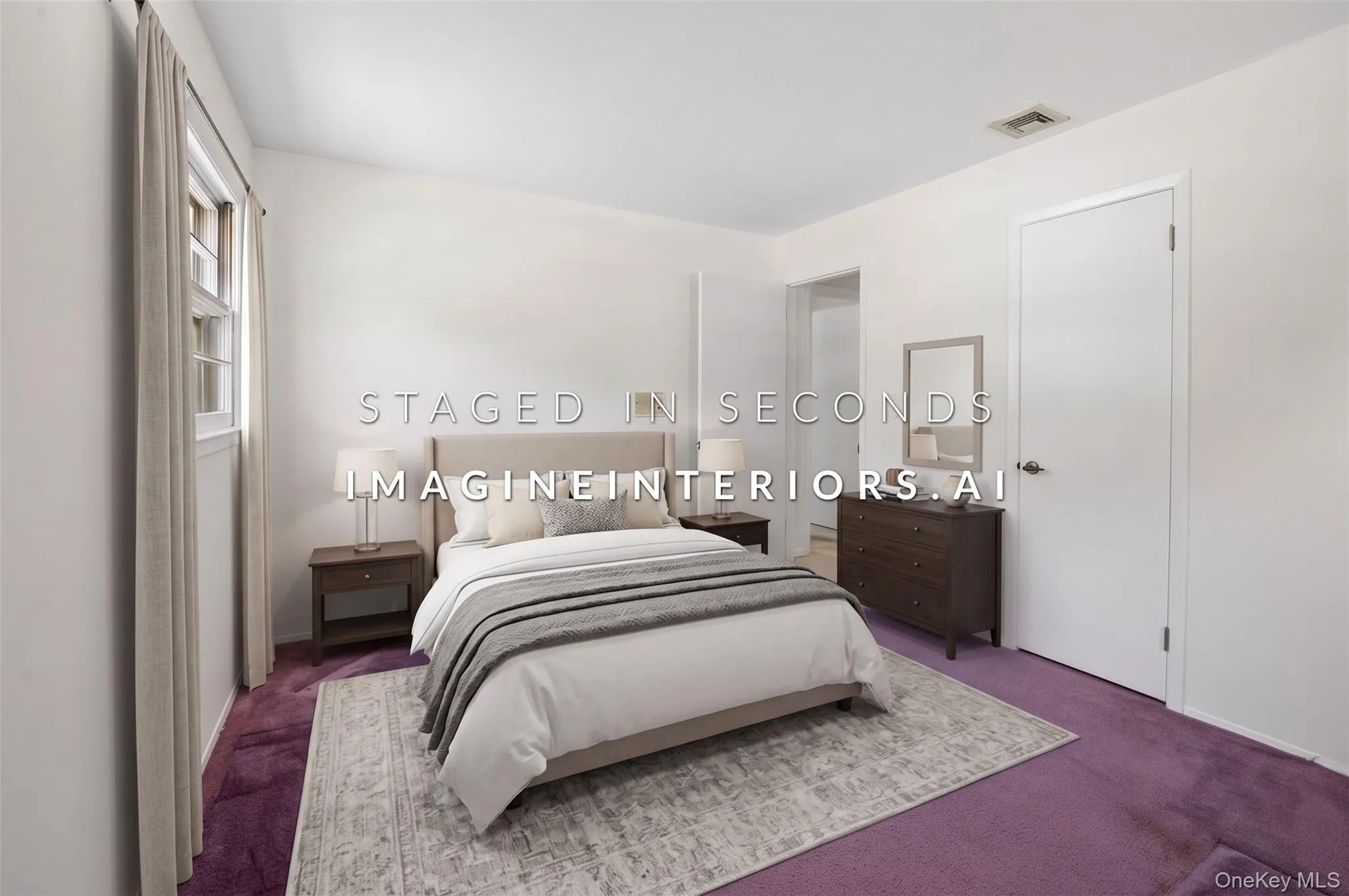 Virtually staged bedroom. Virtually staged bedroom.
