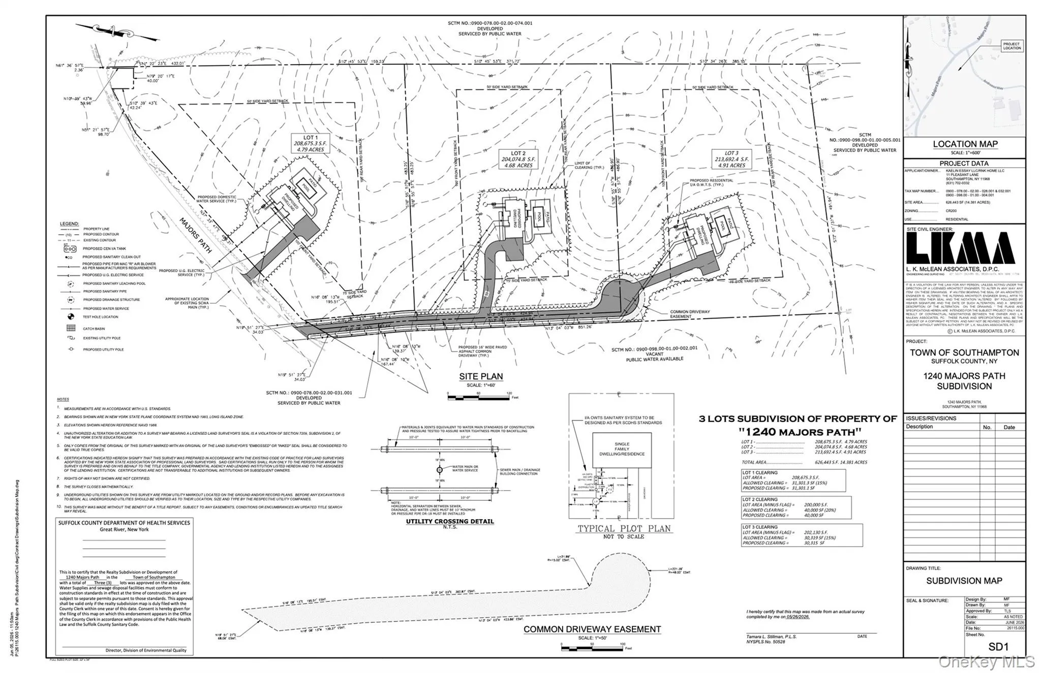 Survey Map showing lot division and potential home placement on each lot.