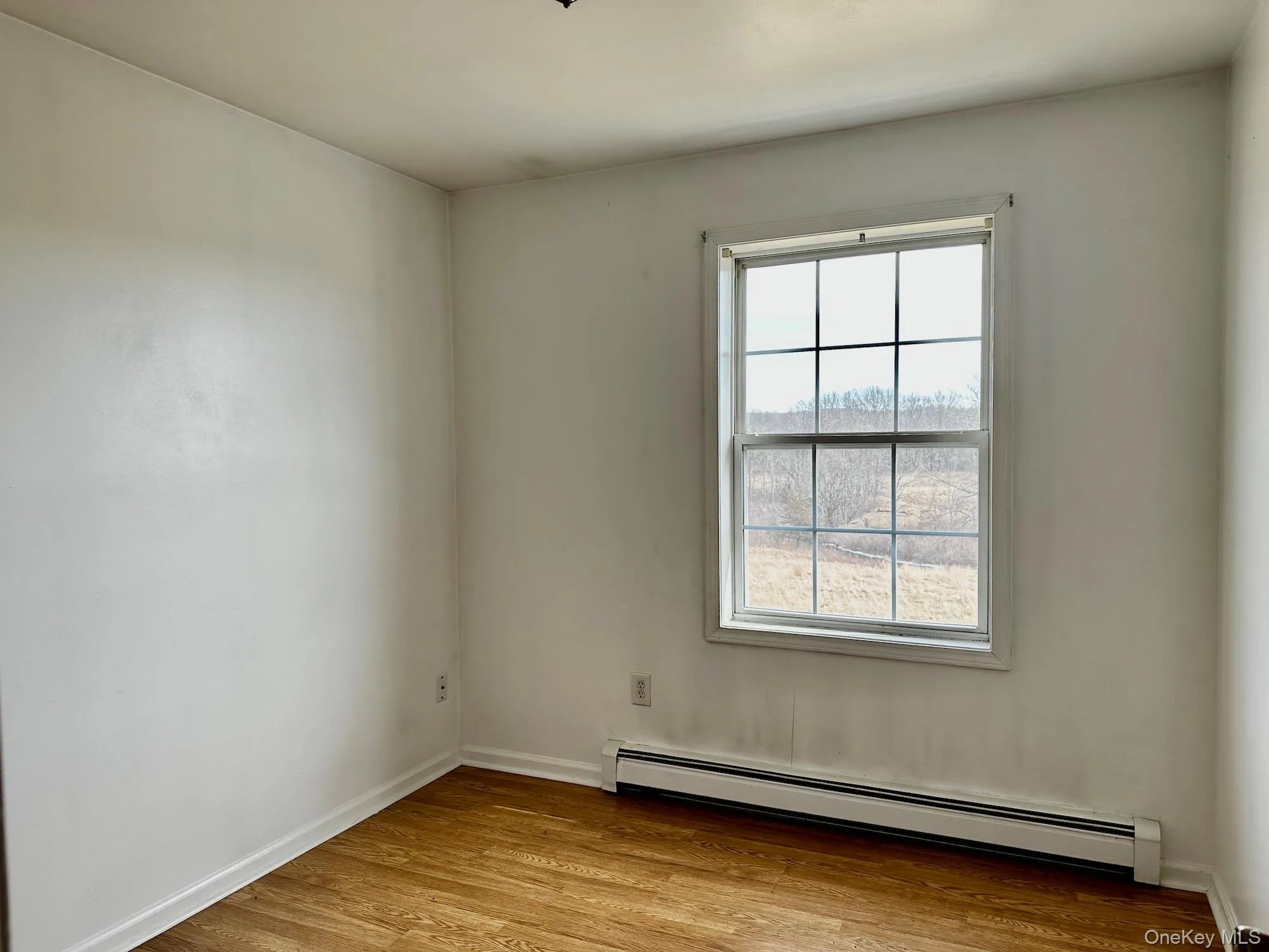 Spare room featuring a baseboard radiator and wood finished floors Spare room featuring a baseboard radiator and wood finished floors