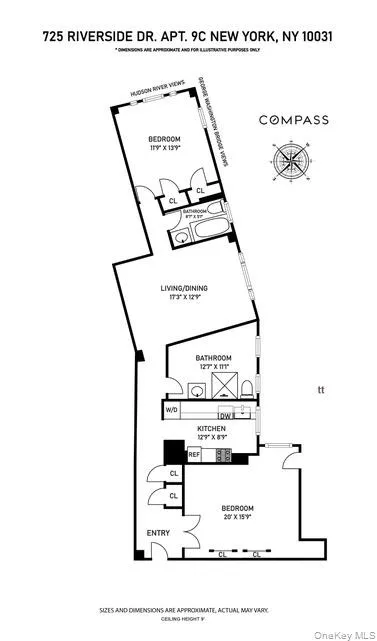 A sprawling 2BR/2BA layout with 9' ceilings, where the north-facing primary bedroom captures Hudson River and GWB views A sprawling 2BR/2BA layout with 9' ceilings, where the north-facing primary bedroom captures Hudson River and GWB views