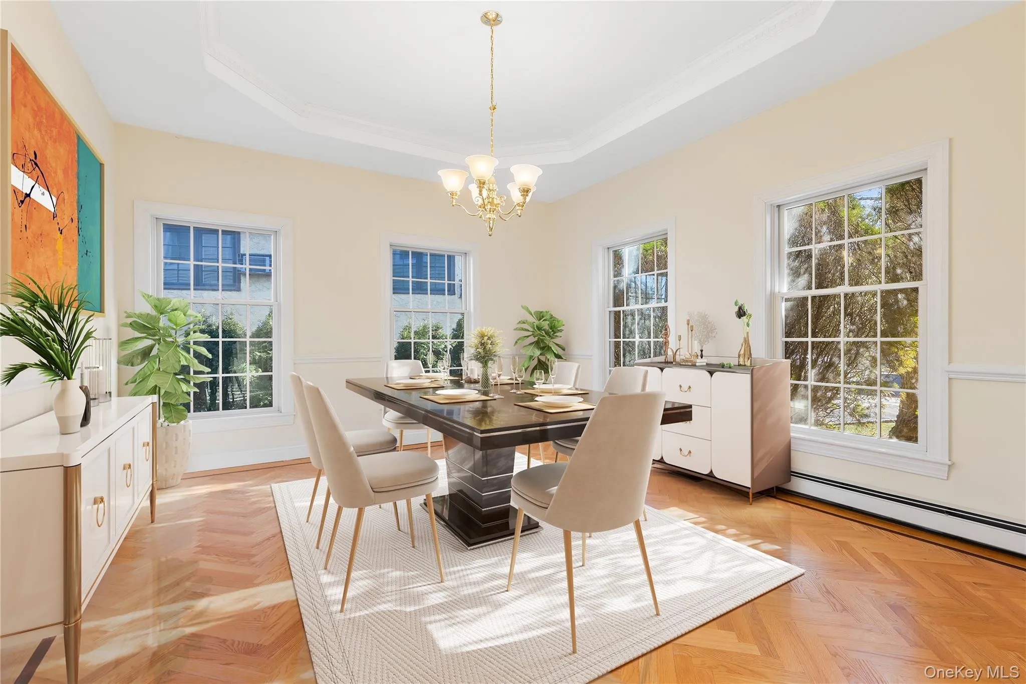 Virtually staged large dining room Virtually staged large dining room