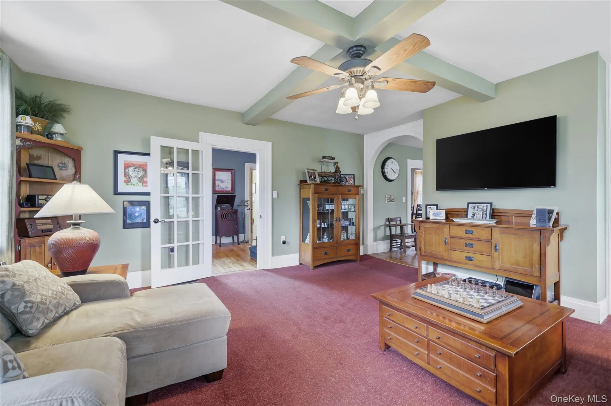Family Room with Pellet Stove and ceiling fan Family Room with Pellet Stove and ceiling fan