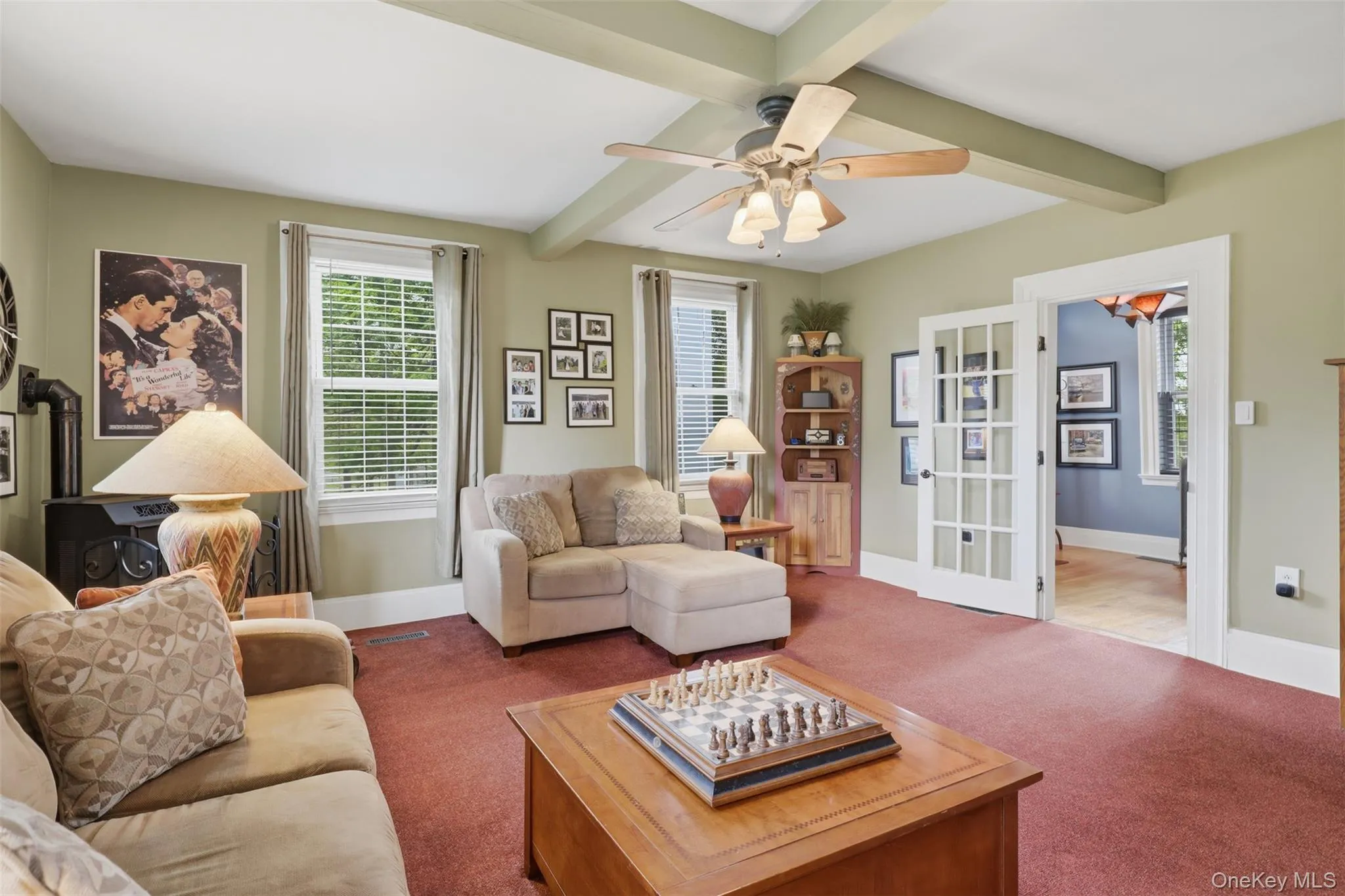 Family Room with Pellet Stove and ceiling fan Family Room with Pellet Stove and ceiling fan