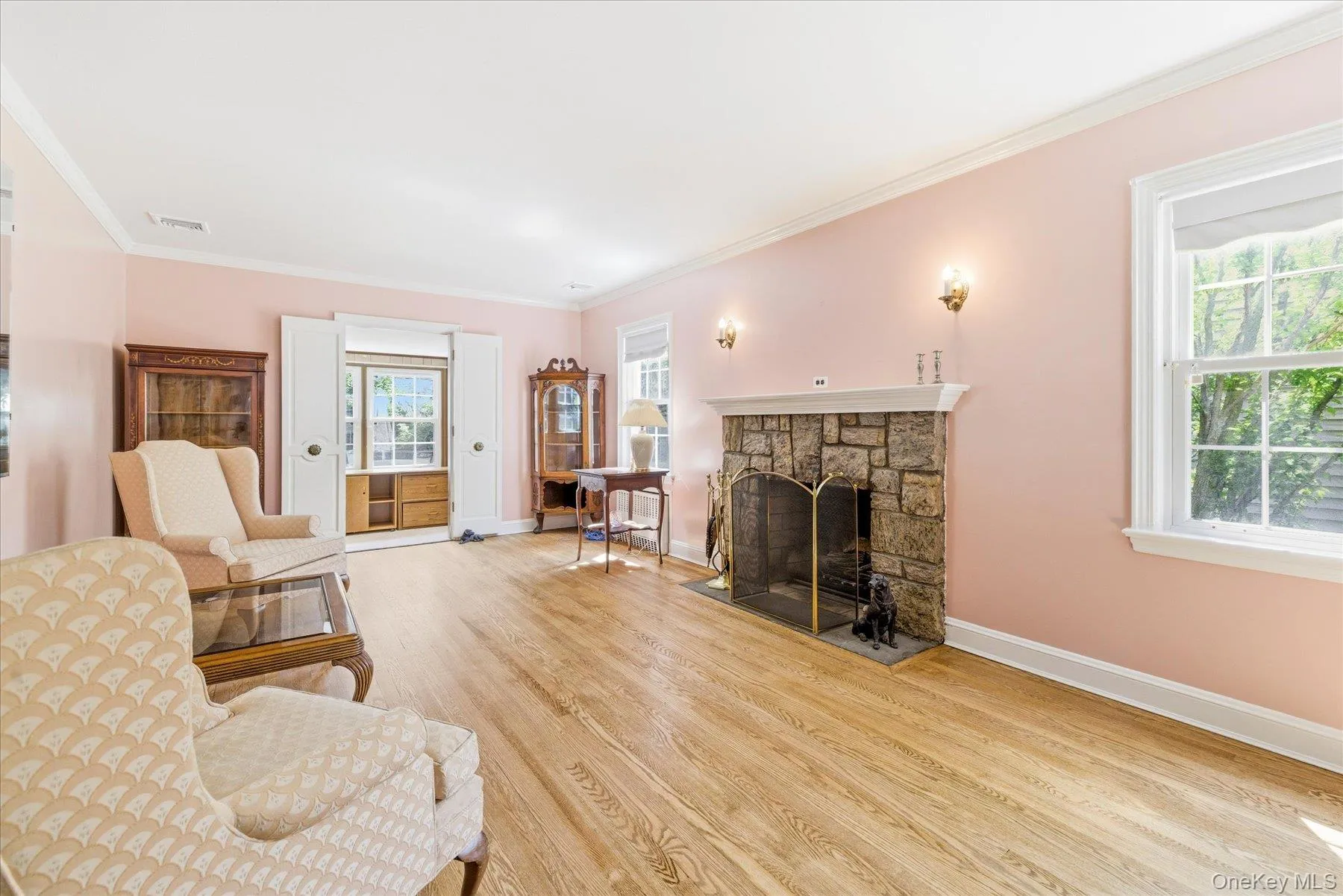 Freshly Painted Living Room with Wood Burning Fireplace. Freshly Painted Living Room with Wood Burning Fireplace.