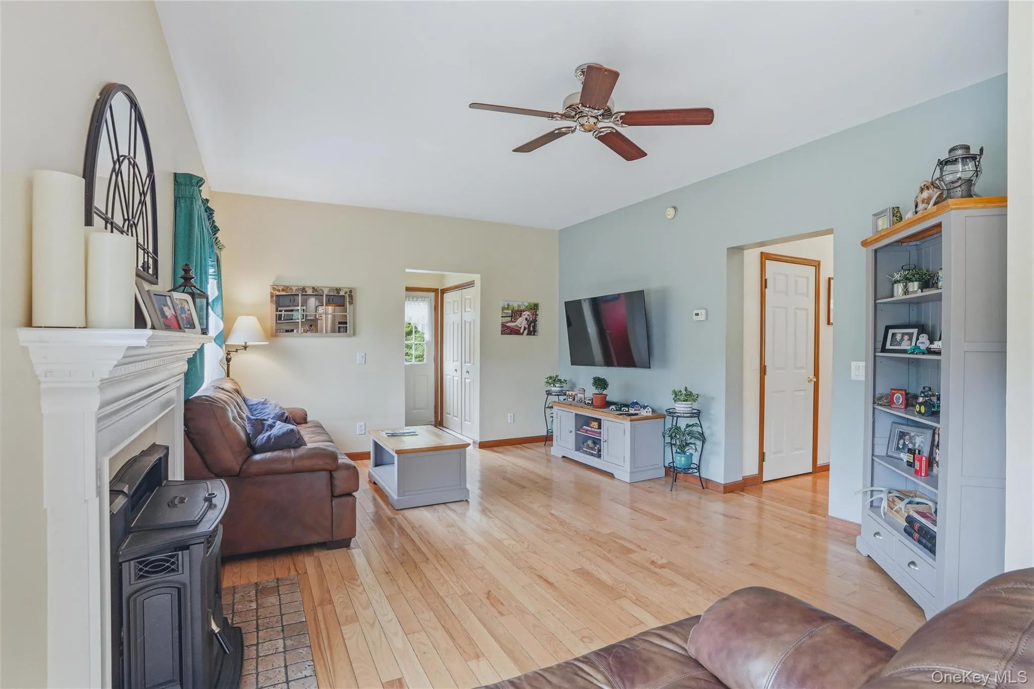 Living room with fireplace and wood floors Living room with fireplace and wood floors