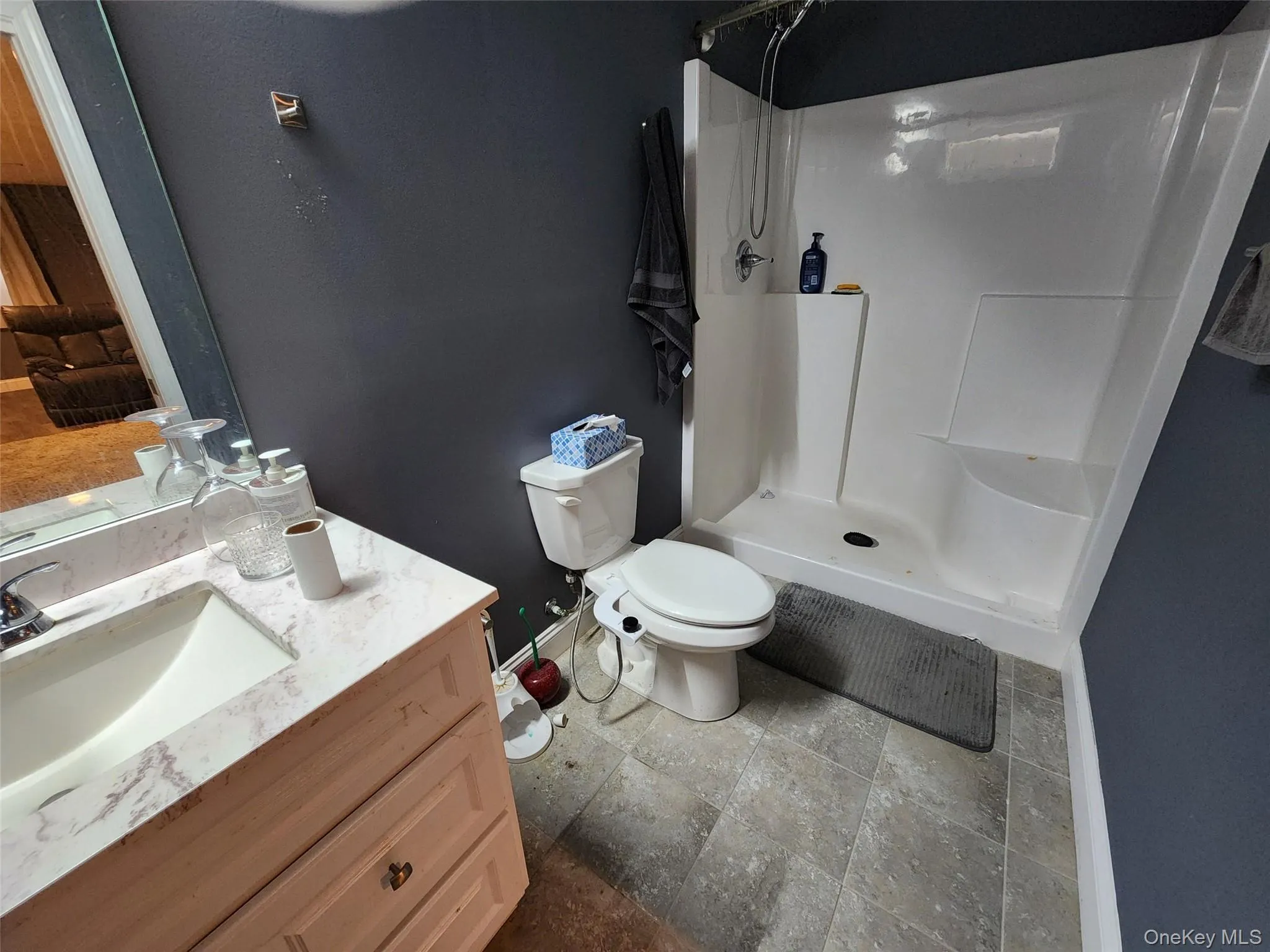 Full bathroom with walk in shower on basement level Full bathroom with walk in shower on basement level