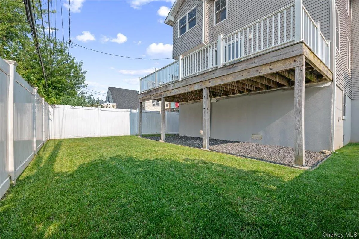 Fenced backyard featuring a wooden deck Fenced backyard featuring a wooden deck