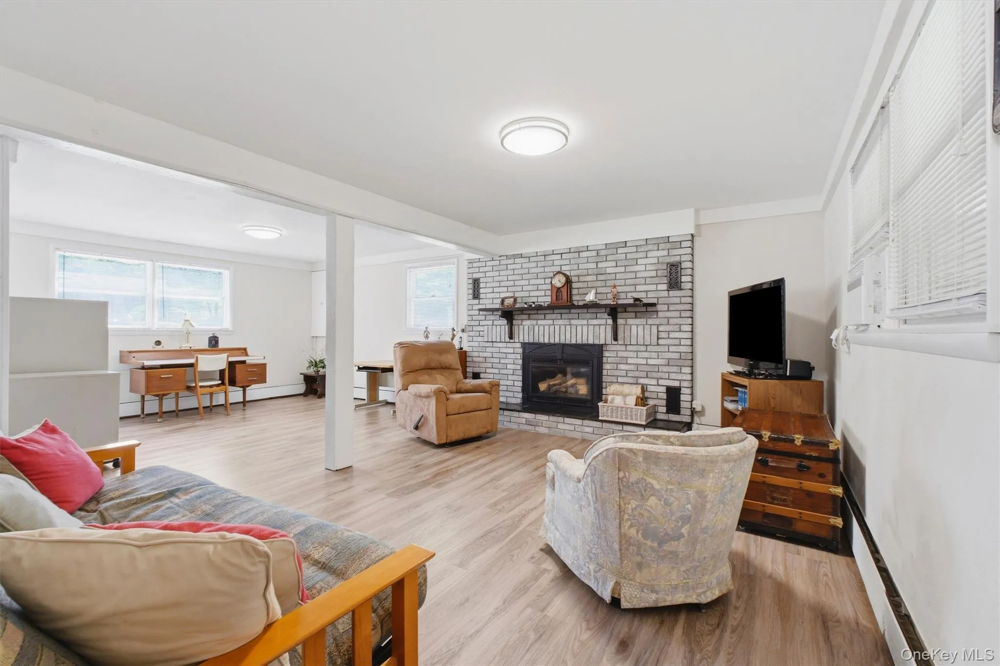 Finished basement with fireplace Finished basement with fireplace