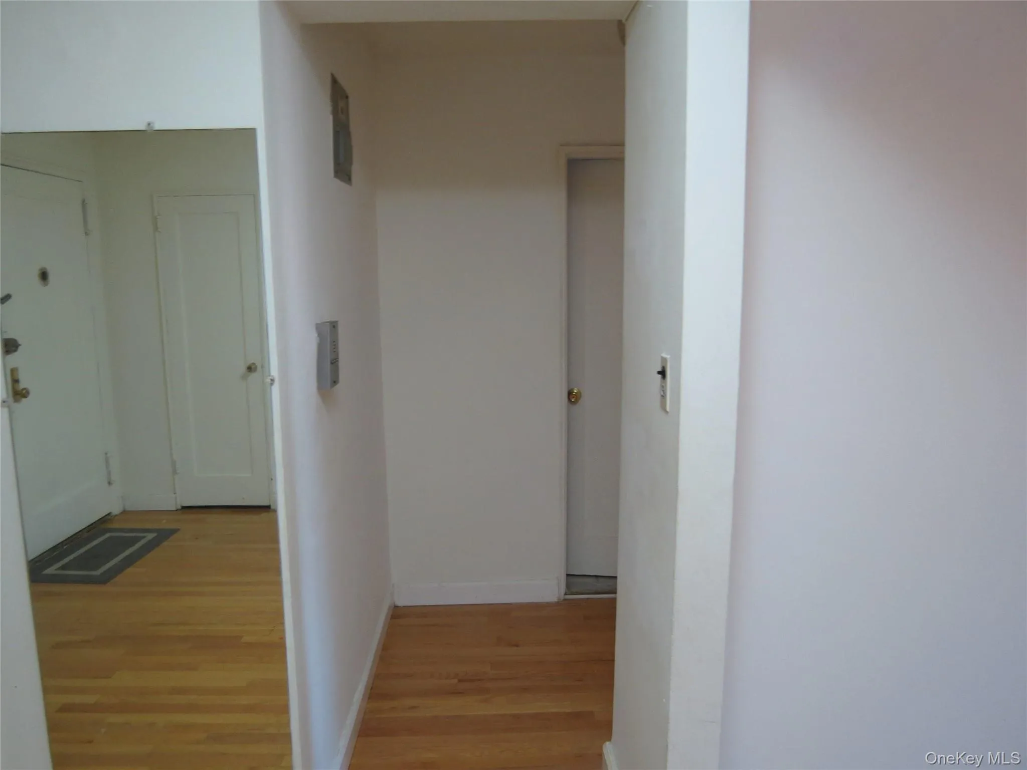 Hallway To Bathroom And Bedroom. Large Mirror On Left Side Of The Wall. Hallway To Bathroom And Bedroom. Large Mirror On Left Side Of The Wall.