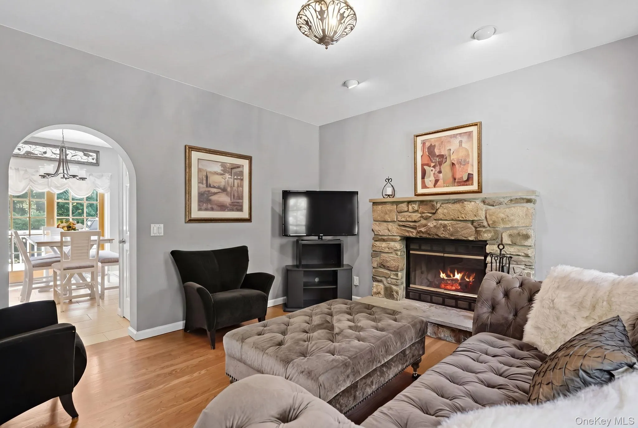 Family room with wood burning fireplace Family room with wood burning fireplace