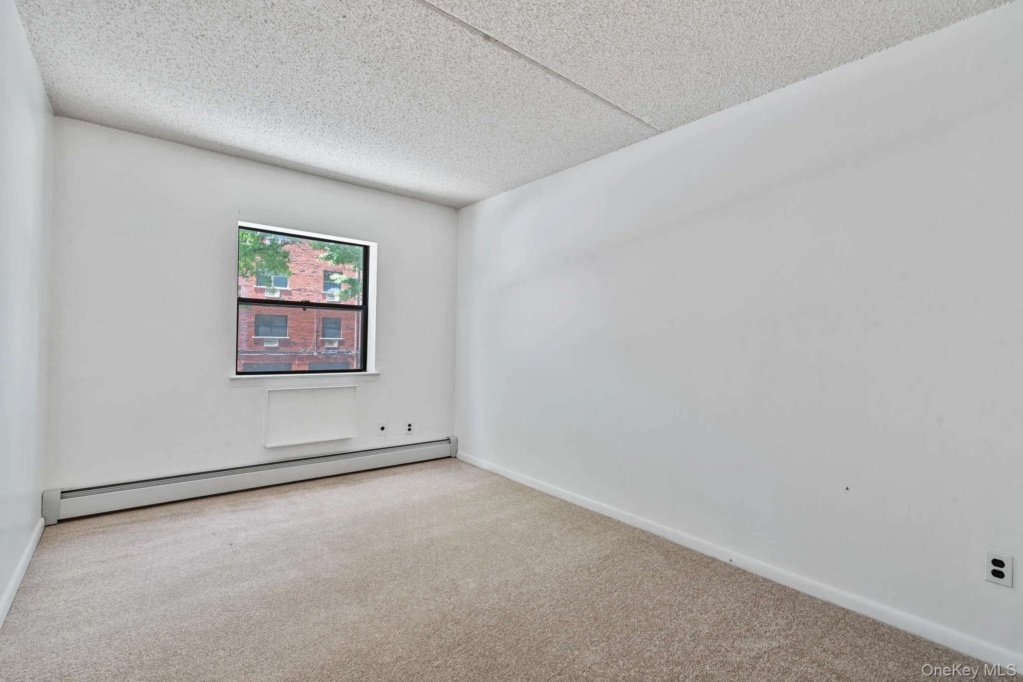 Neutral wall color, carpeted flooring, and a single window Neutral wall color, carpeted flooring, and a single window
