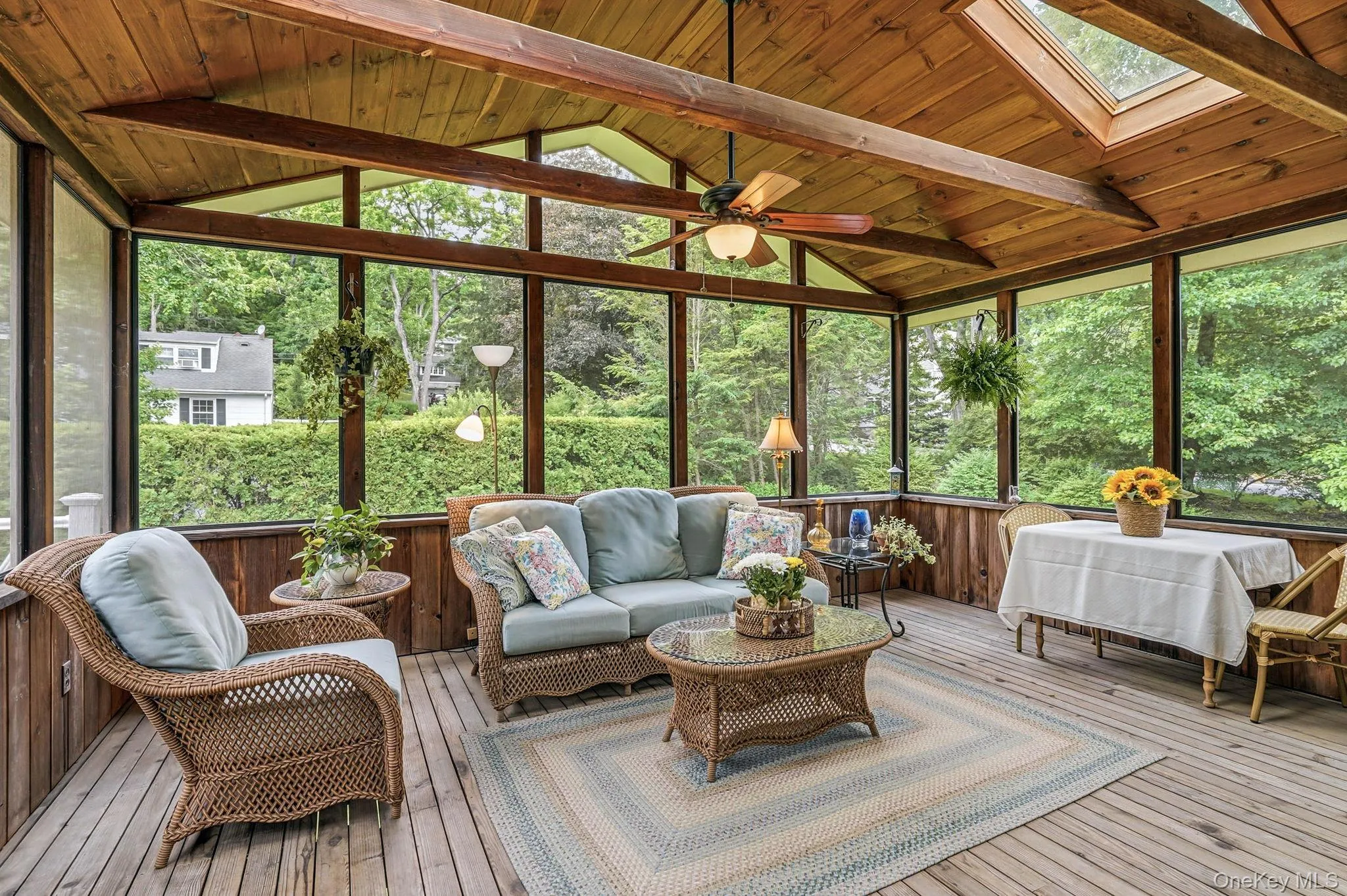 Stunning screened porch with cathedral ceiling and skylights Stunning screened porch with cathedral ceiling and skylights